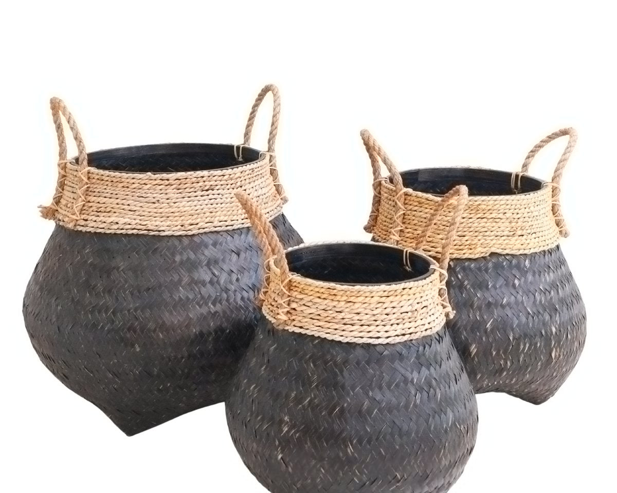 Schwarzer Pflanzkorb BENOA arz) | Korb aus Bambus & Seegras (3 Größen) - Roo's Gift Shop