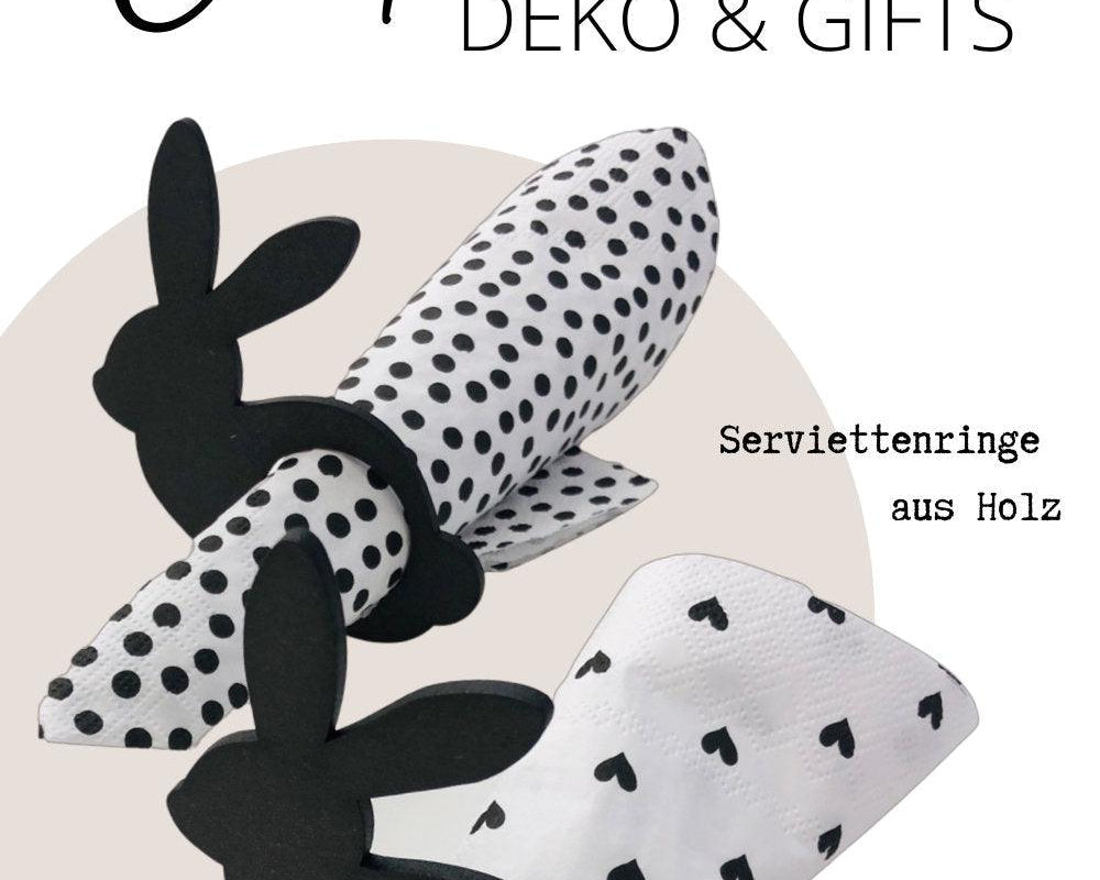 Schwarzer Serviettenring aus Hoz | Hase | Oster Deko - Roo's Gift Shop
