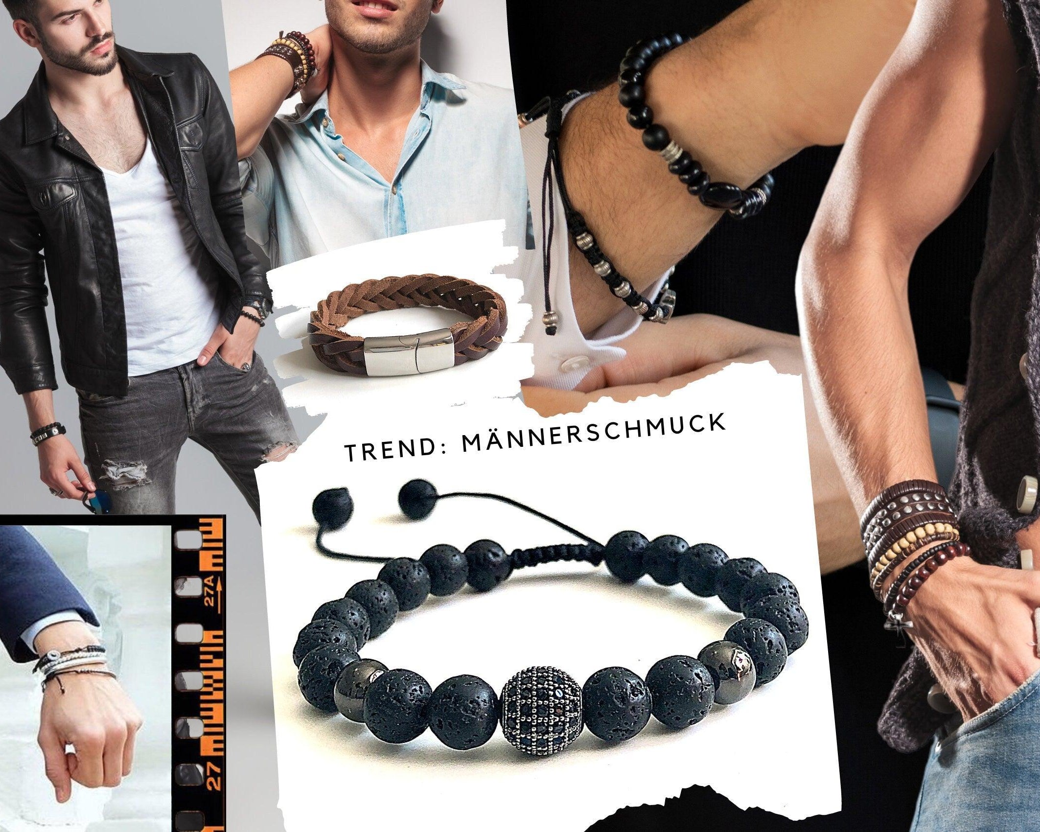 Schwarzes Armband Lavaperlen | Zirkonia Perle | Männer Schmuck - Roo's Gift Shop