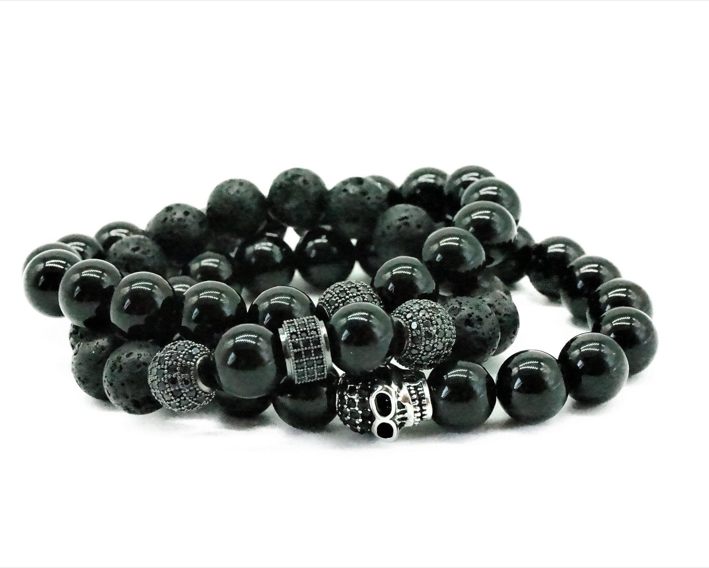 Schwarzes Armband Lavaperlen | Zirkonia Perle | Männer Schmuck - Roo's Gift Shop