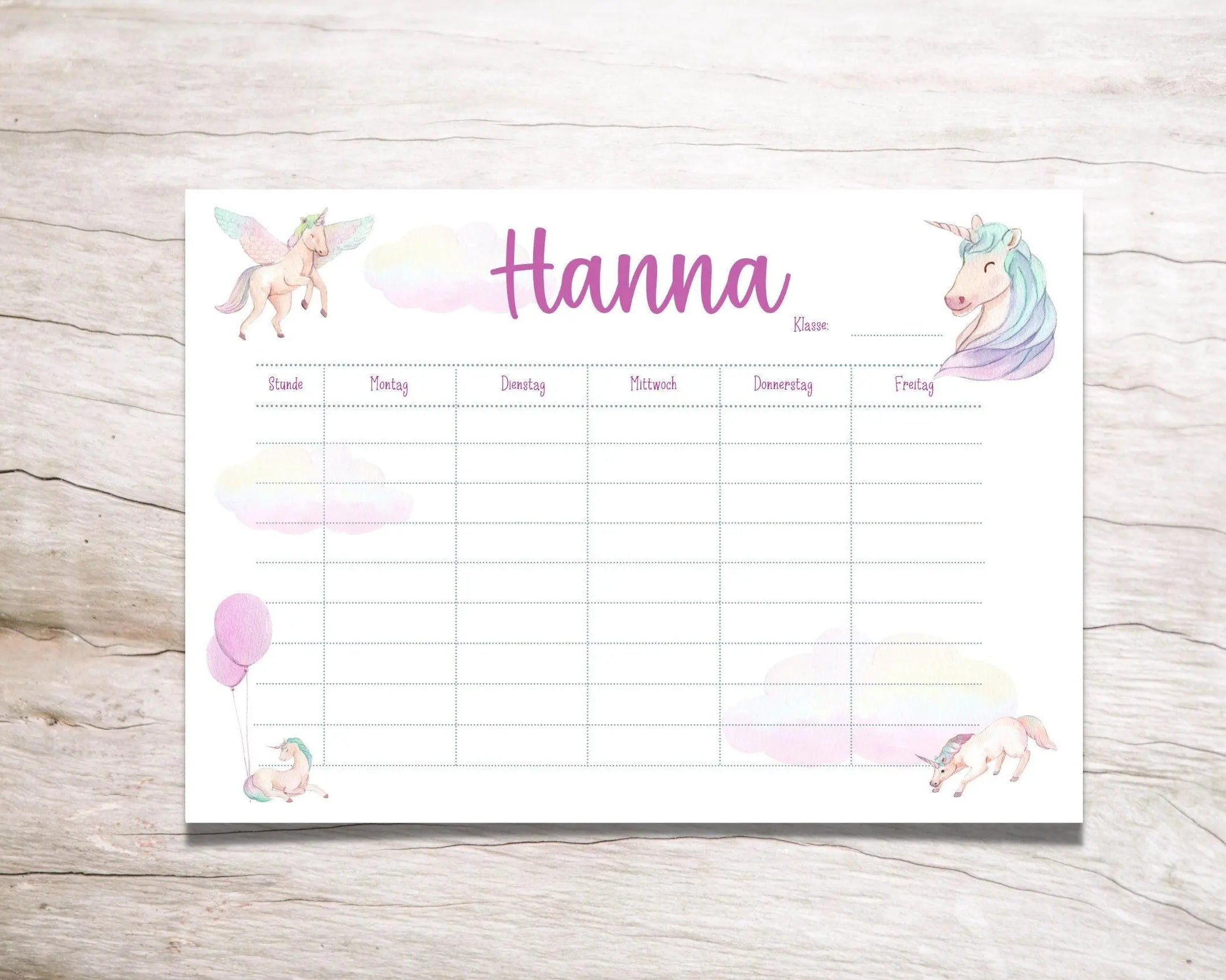 Stundenplan | personalisiert | Einhorn rosa - Roo's Gift Shop