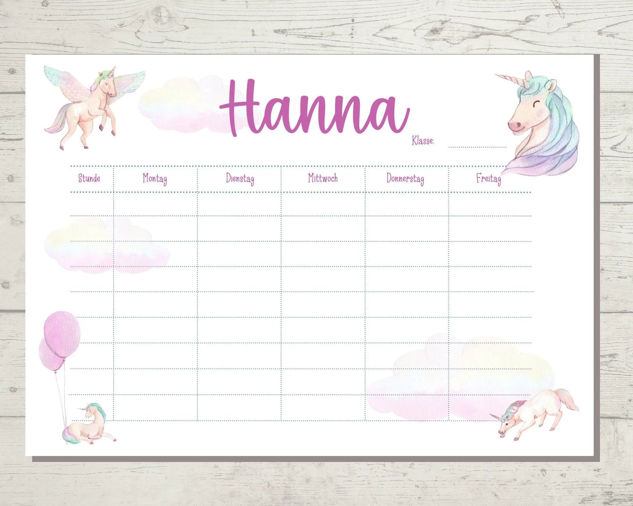 Stundenplan | personalisiert | Einhorn rosa - Roo's Gift Shop