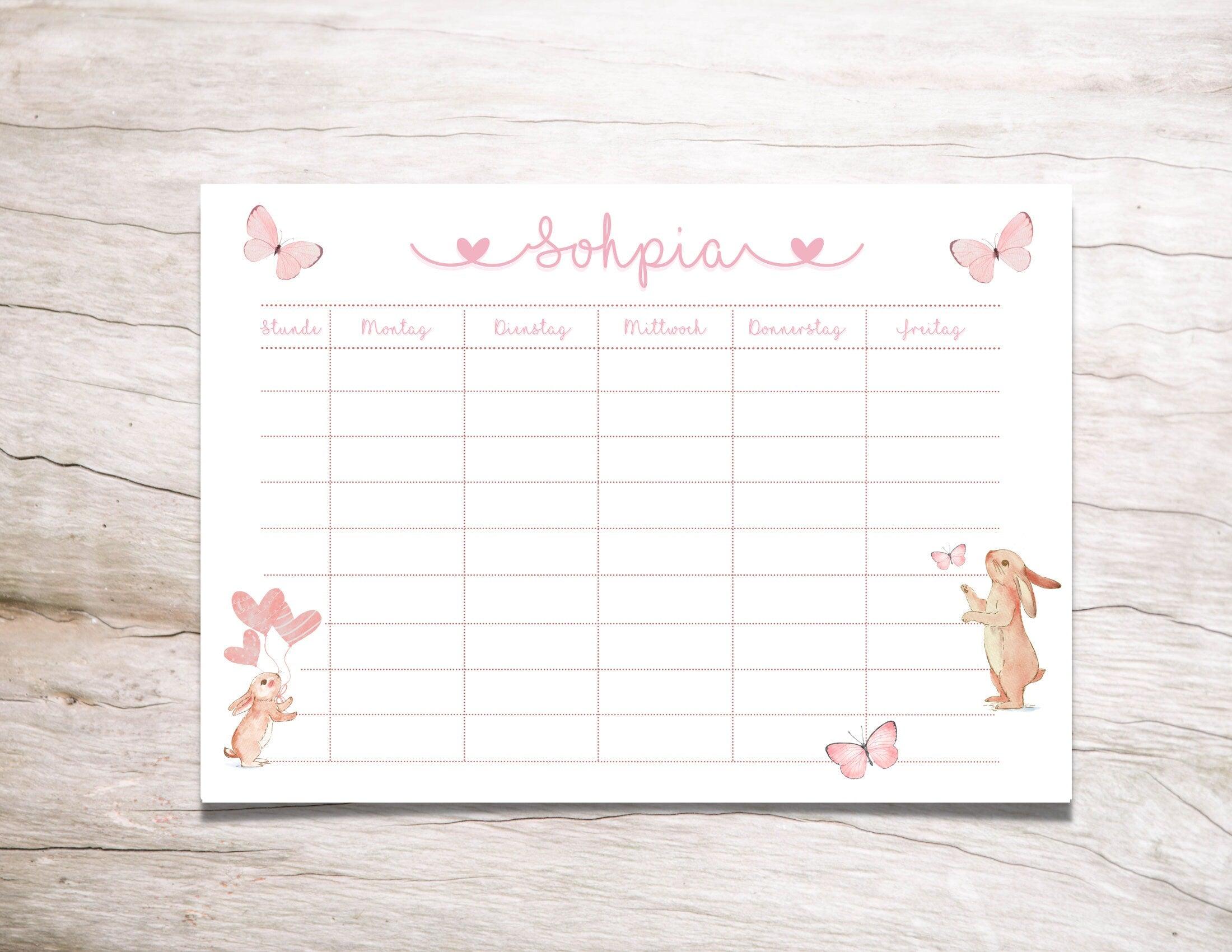 Stundenplan | personalisiert | Hasen & Schmetterlinge - Roo's Gift Shop