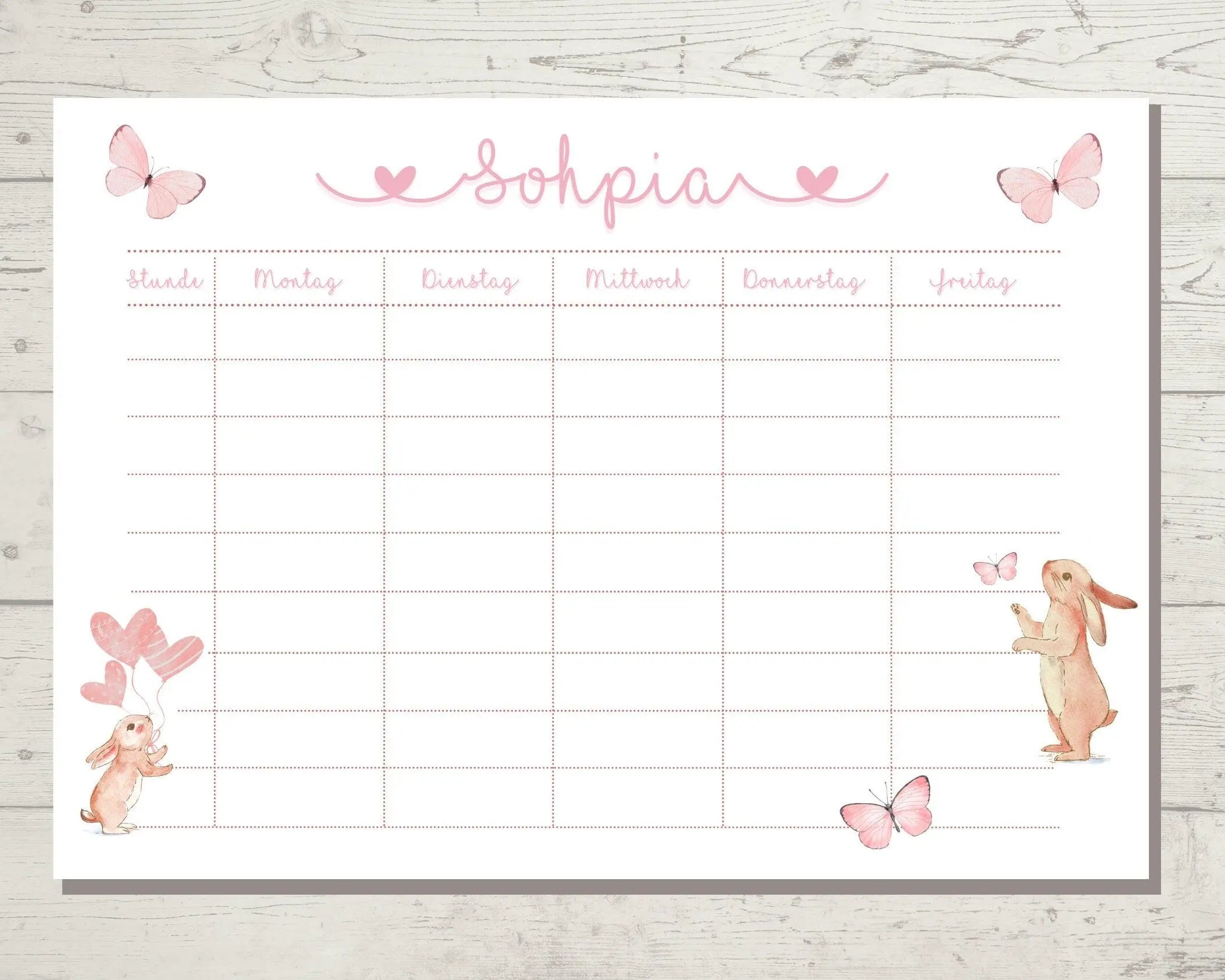 Stundenplan | personalisiert | Hasen & Schmetterlinge - Roo's Gift Shop