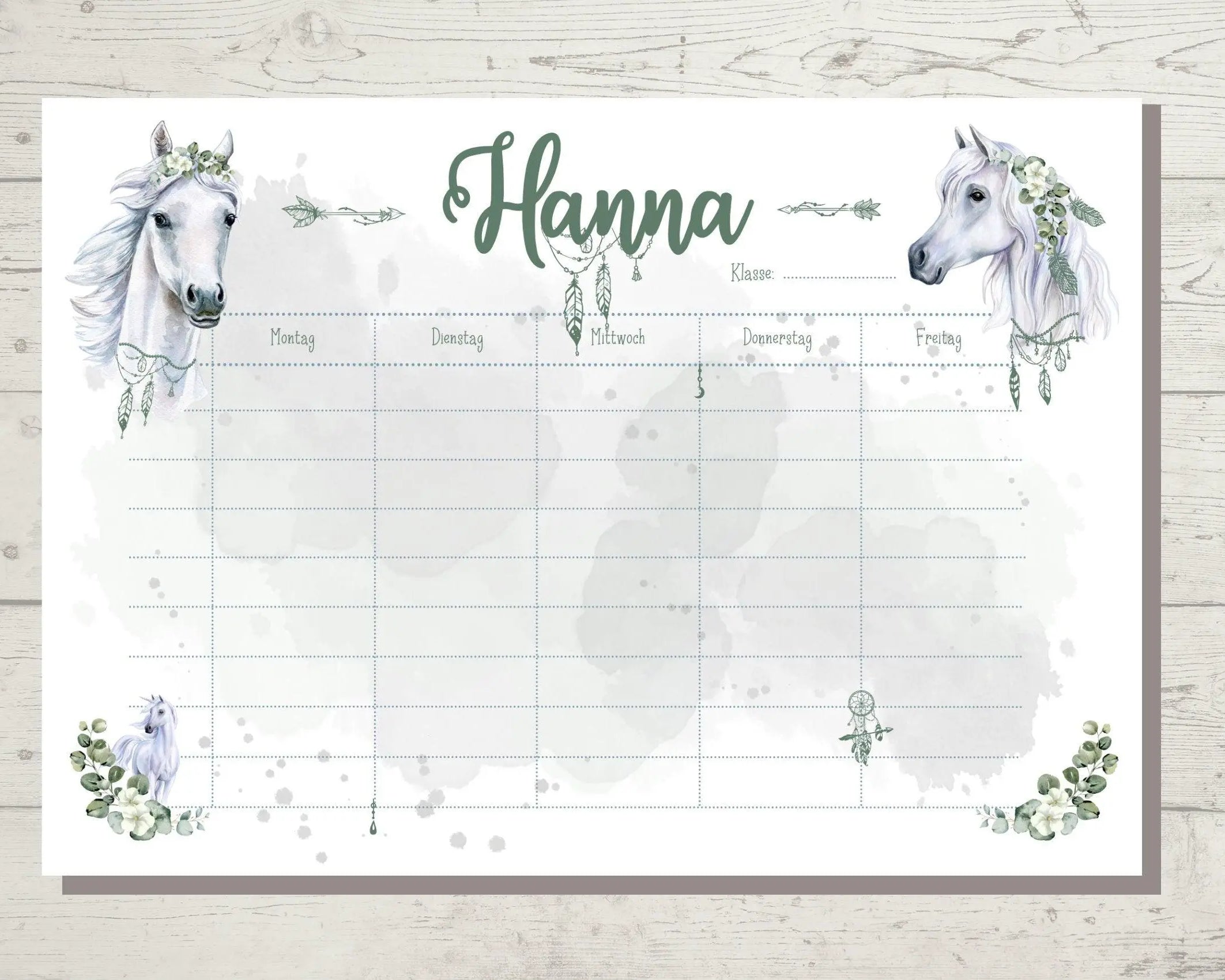 Stundenplan | personalisiert | Pferde Boho Einhorn - Roo's Gift Shop