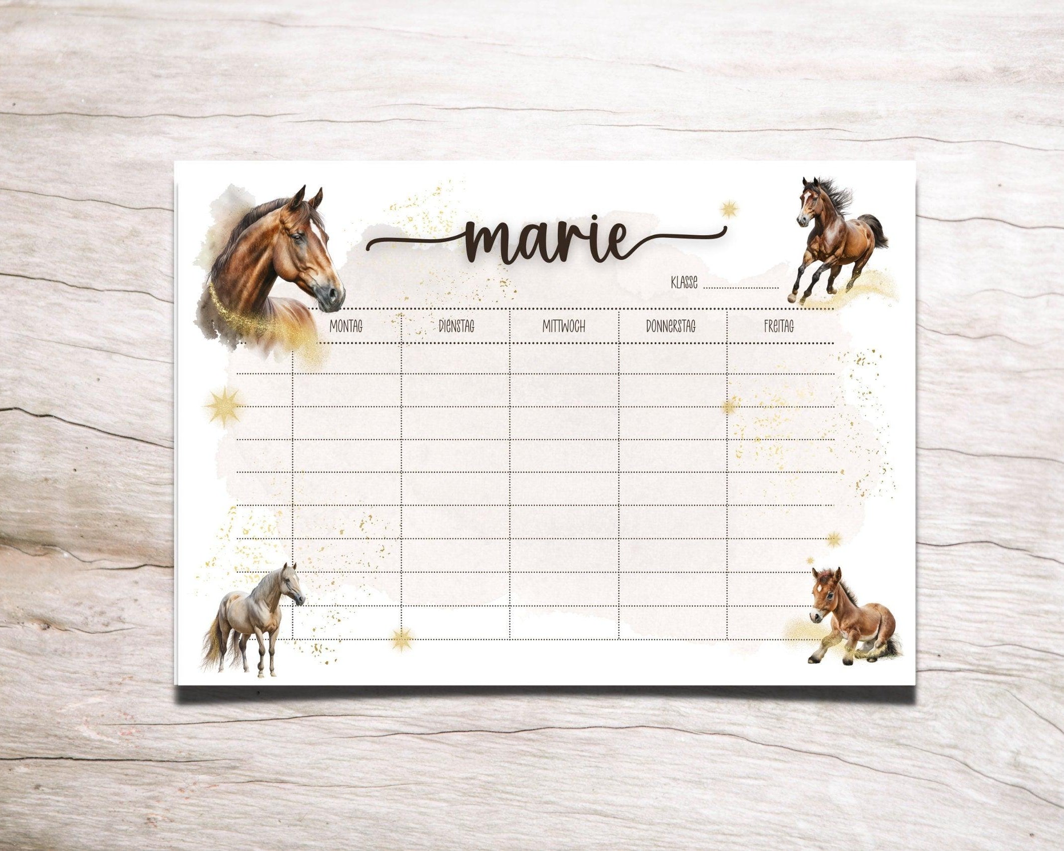 Stundenplan | personalisiert | Pferde Goldstaub Sterne - Roo's Gift Shop