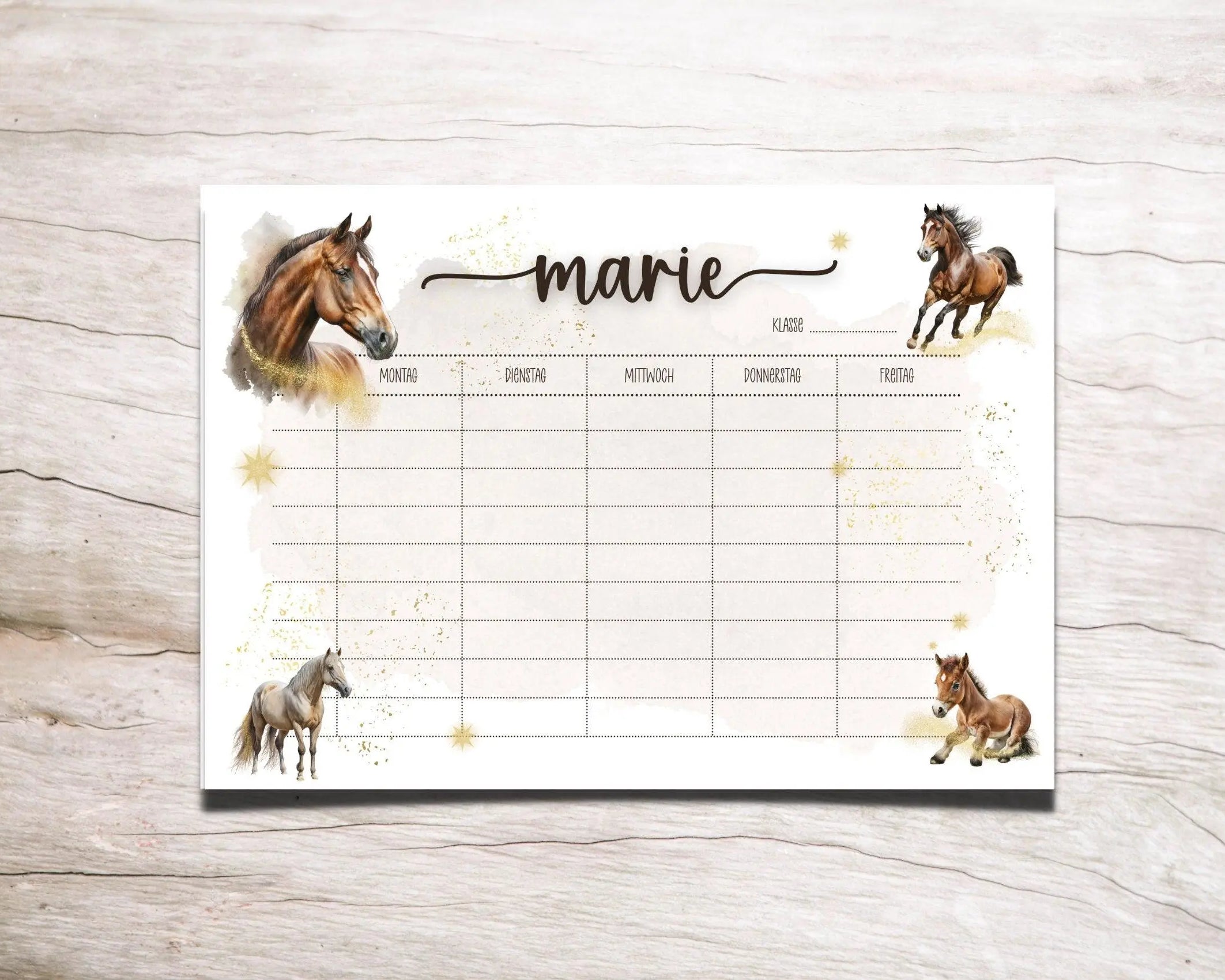 Stundenplan | personalisiert | Pferde Goldstaub Sterne - Roo's Gift Shop