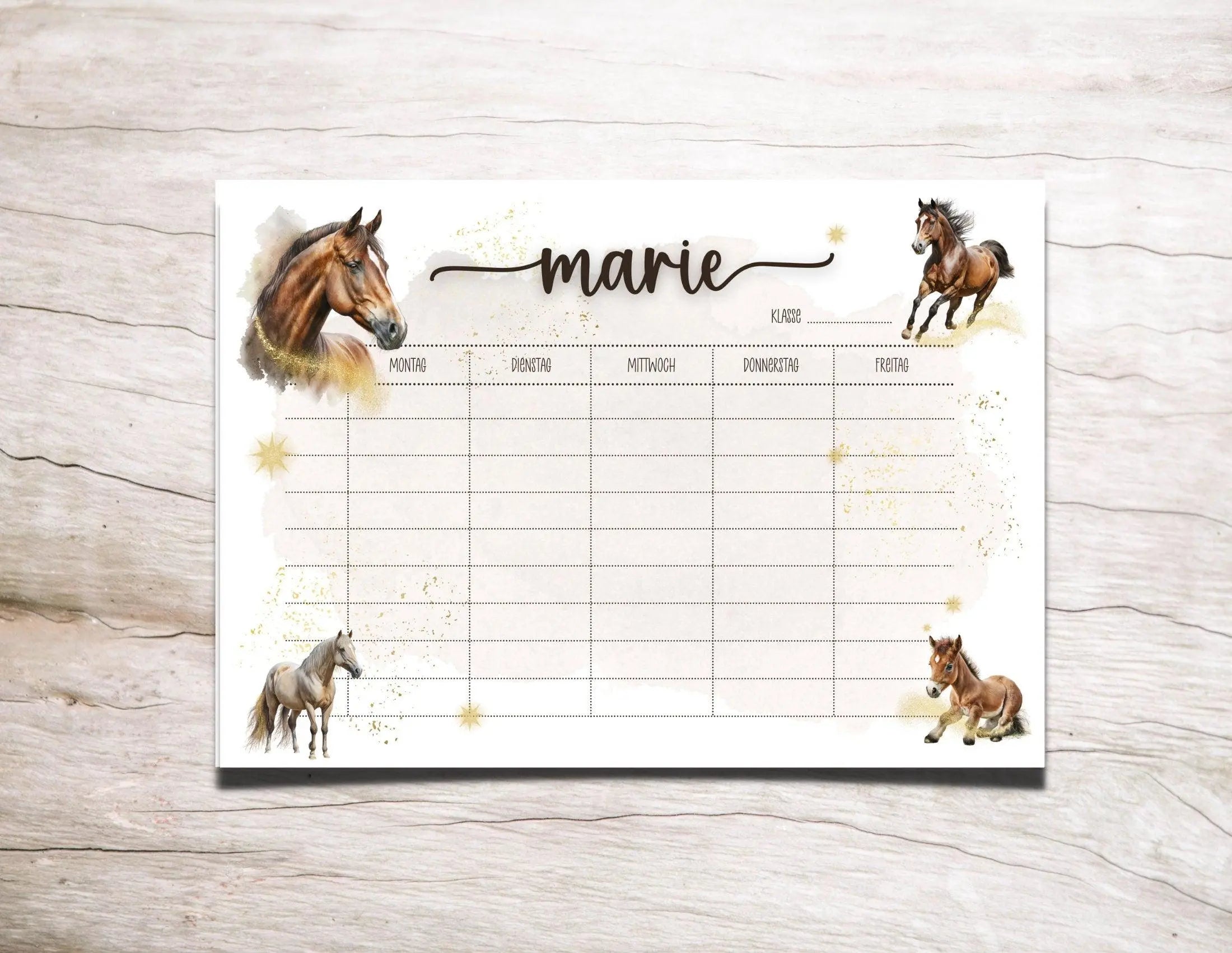Stundenplan | personalisiert | Pferde Goldstaub Sterne - Roo's Gift Shop