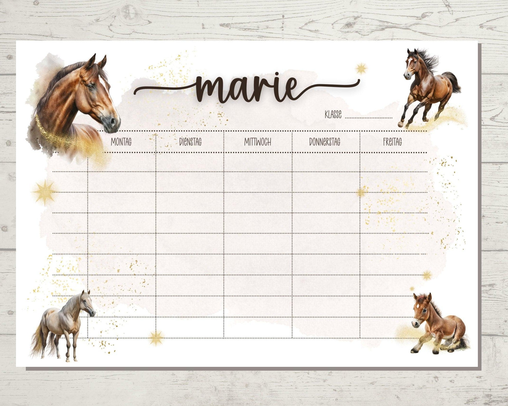 Stundenplan | personalisiert | Pferde Goldstaub Sterne - Roo's Gift Shop