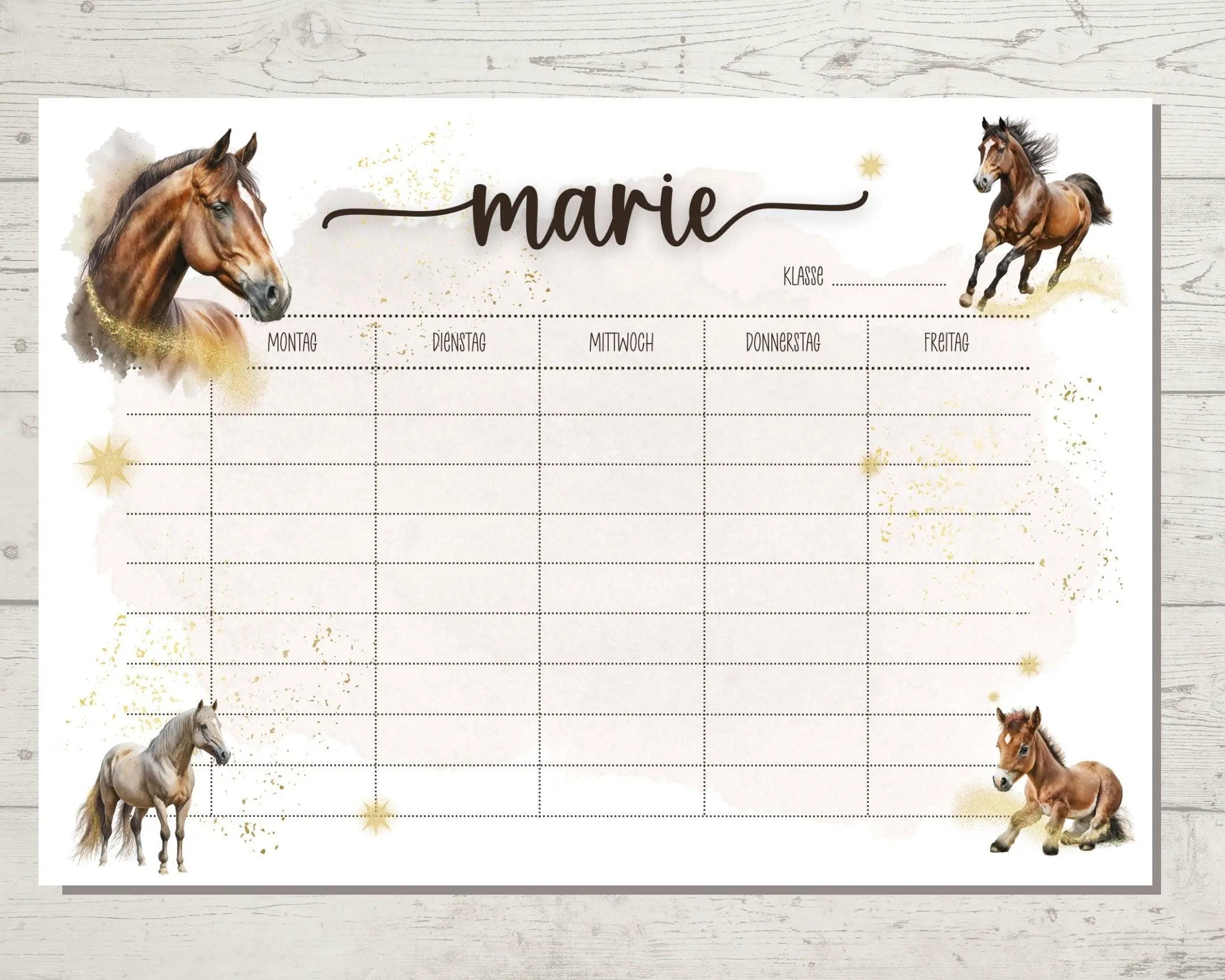 Stundenplan | personalisiert | Pferde Goldstaub Sterne - Roo's Gift Shop