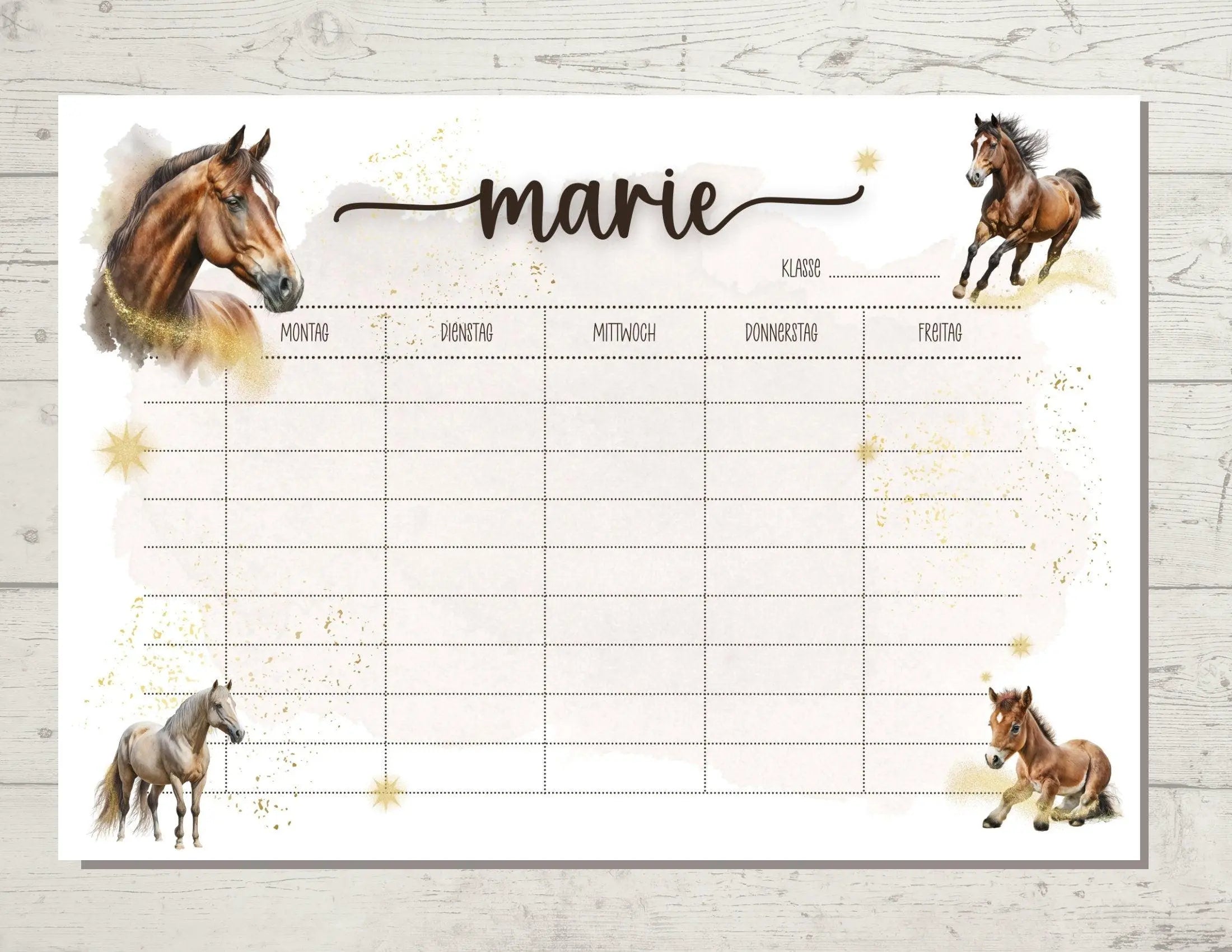 Stundenplan | personalisiert | Pferde Goldstaub Sterne - Roo's Gift Shop