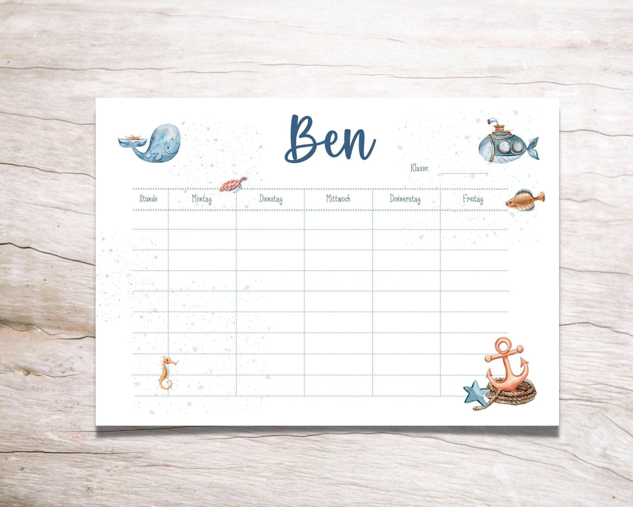 Stundenplan | personalisiert | Wal & U-Boot - Roo's Gift Shop