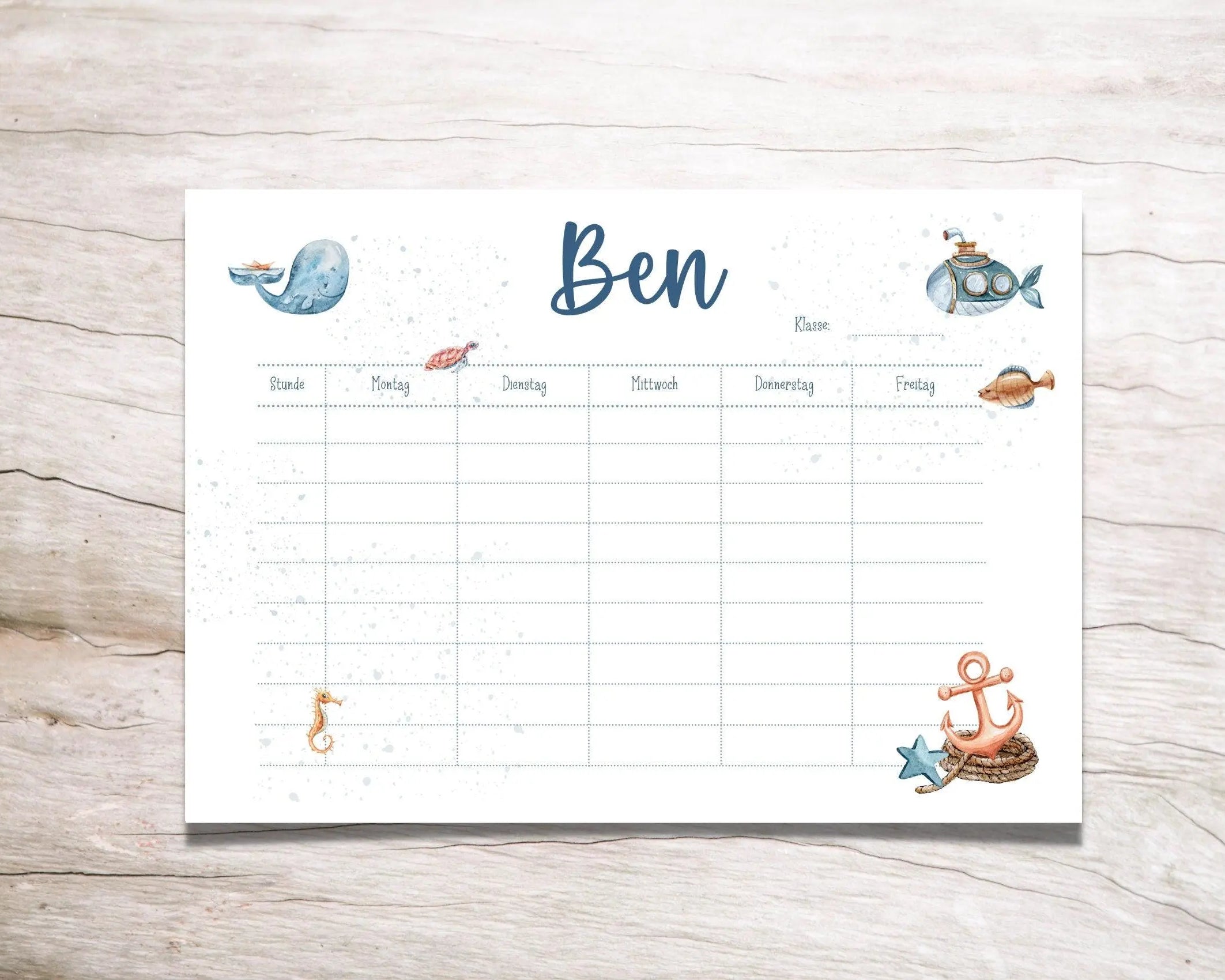 Stundenplan | personalisiert | Wal & U-Boot - Roo's Gift Shop