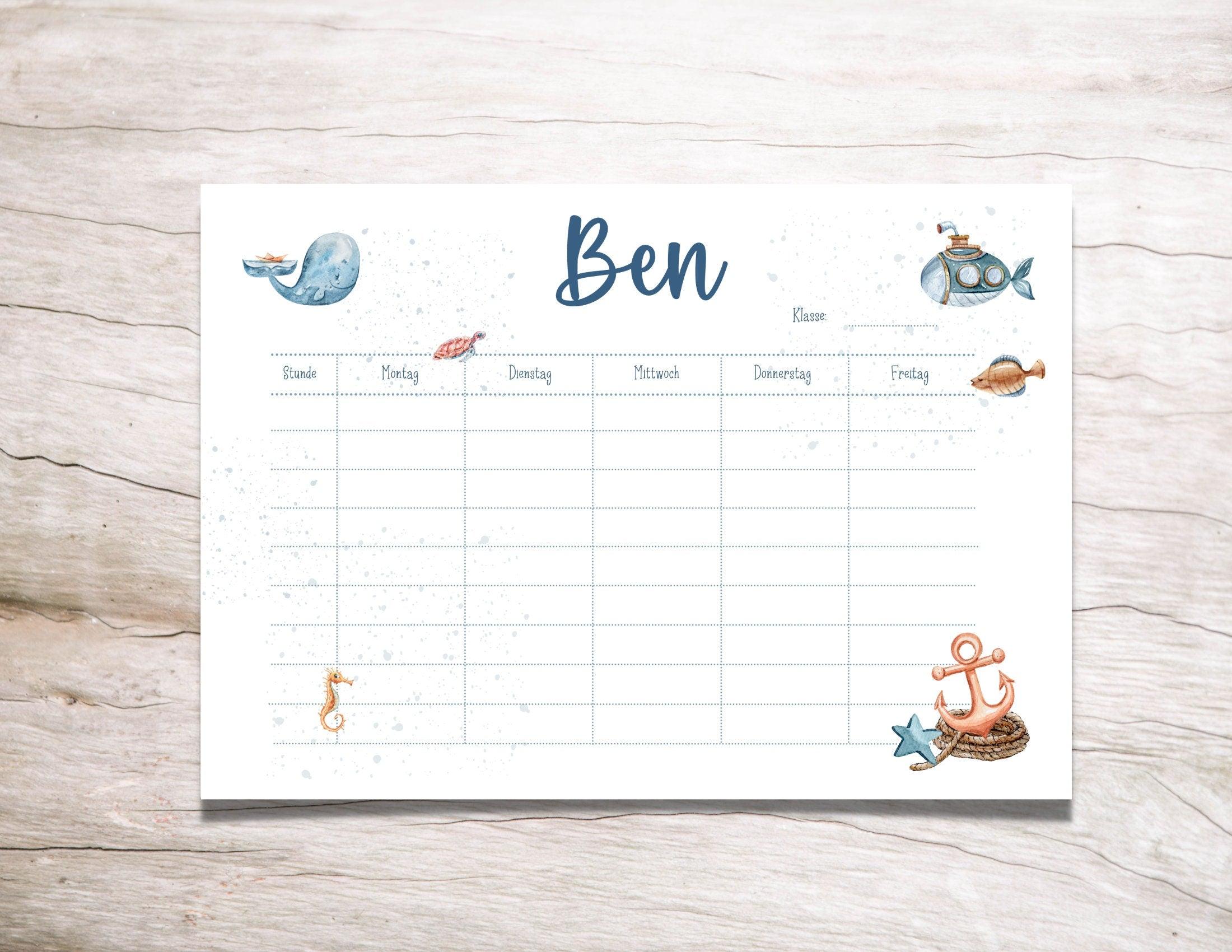 Stundenplan | personalisiert | Wal & U-Boot - Roo's Gift Shop