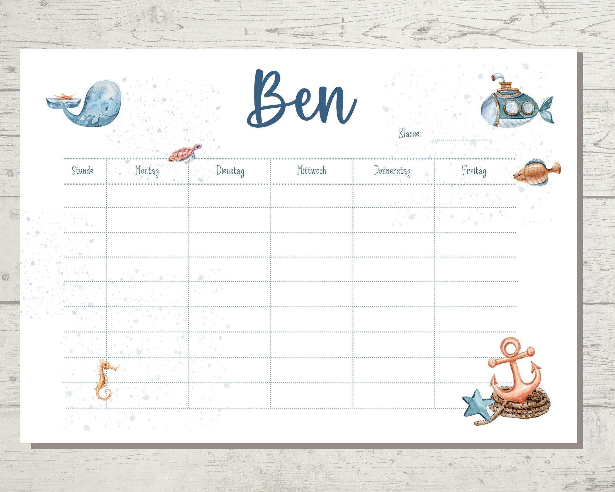 Stundenplan | personalisiert | Wal & U-Boot - Roo's Gift Shop