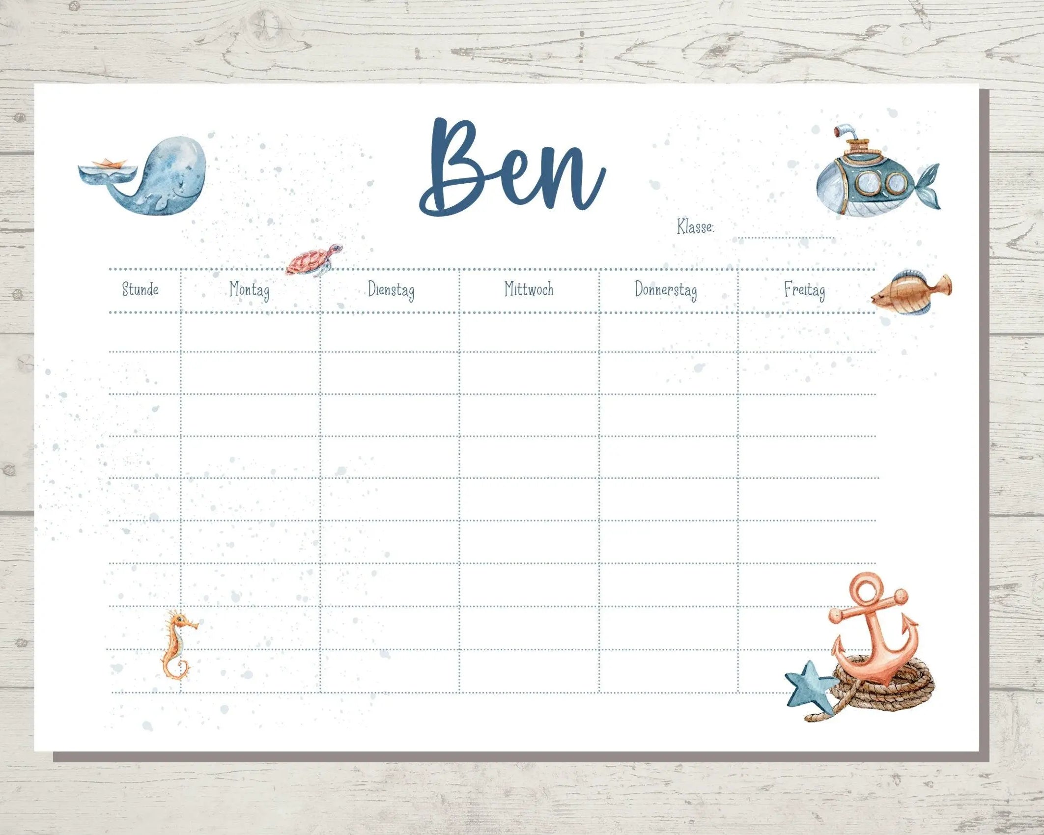 Stundenplan | personalisiert | Wal & U-Boot - Roo's Gift Shop