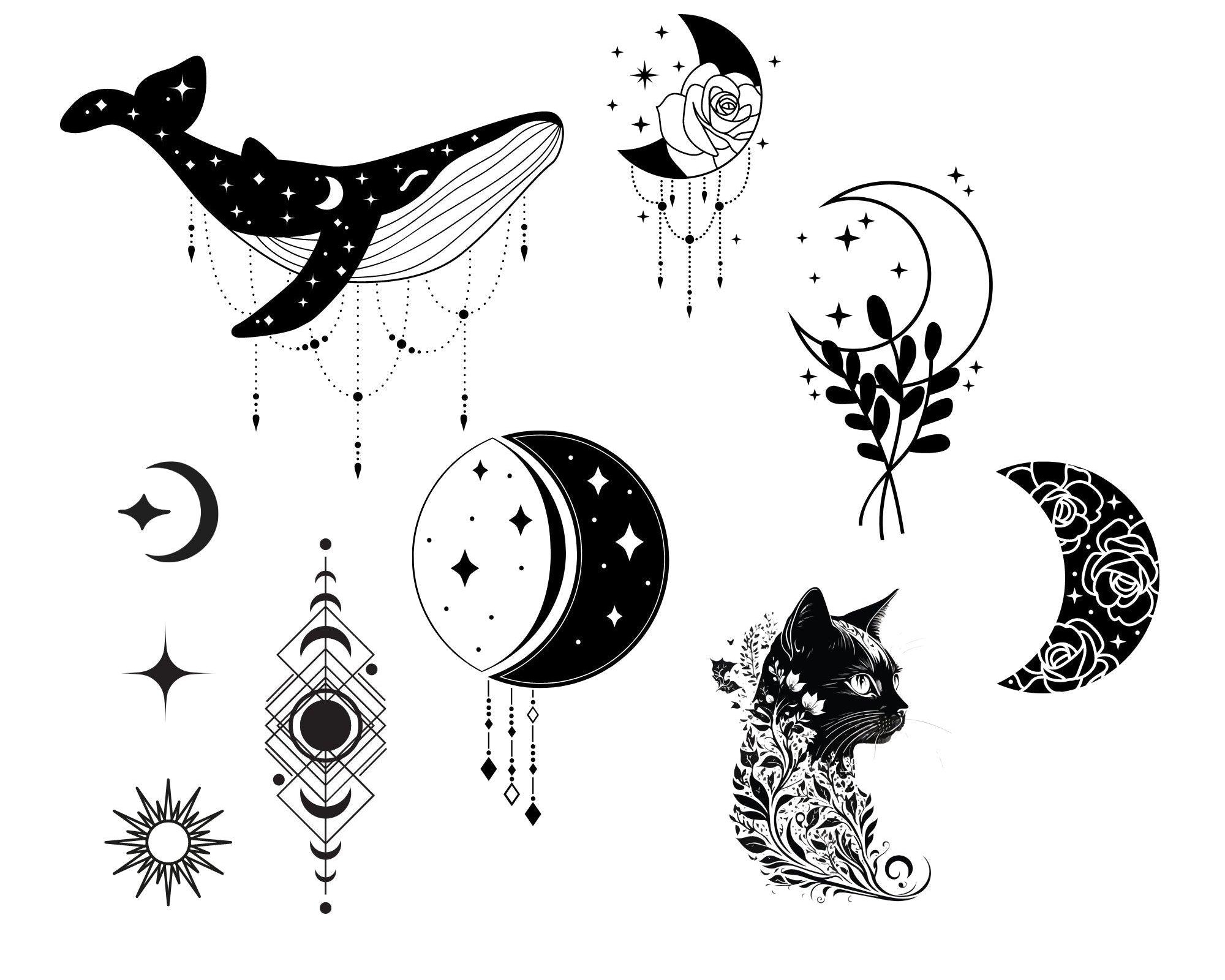 Tattoo | temporär | Set Wal, Mond, Katze - Roo's Gift Shop