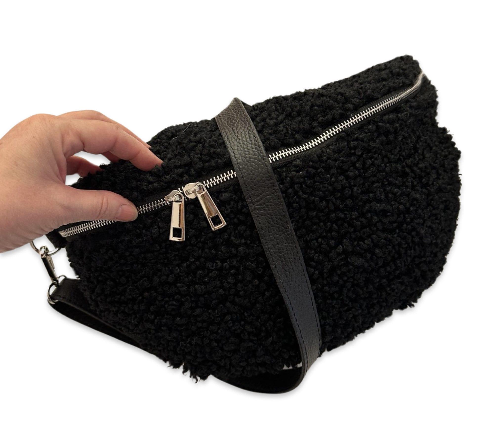 Teddytasche als große Bauchtasche | Cross Body | schwarz oder beige - Roo's Gift Shop