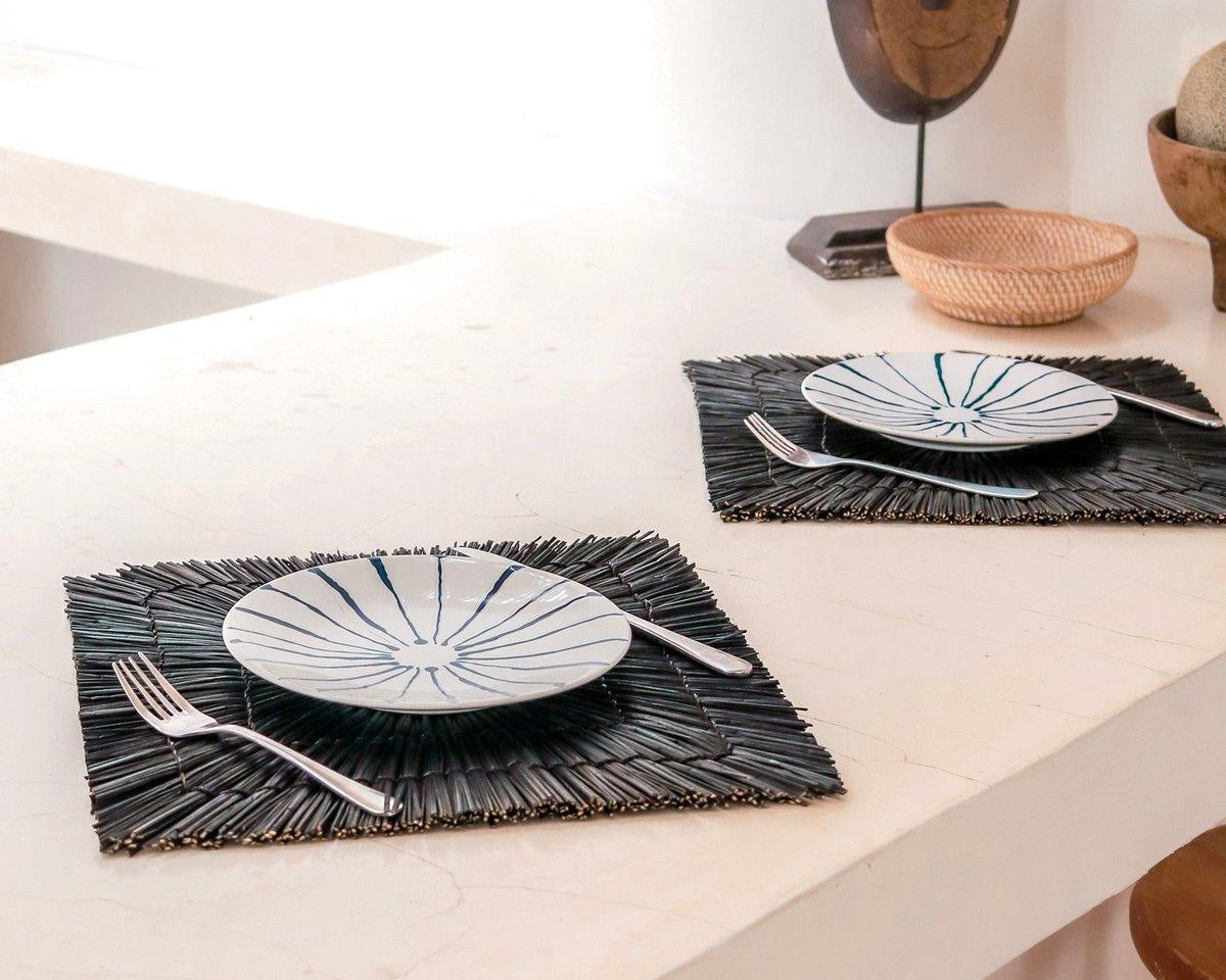 Tischsets aus Seegras VARNA | schwarzes rechteckiges Set (2, 4 oder 6 St.) - Roo's Gift Shop