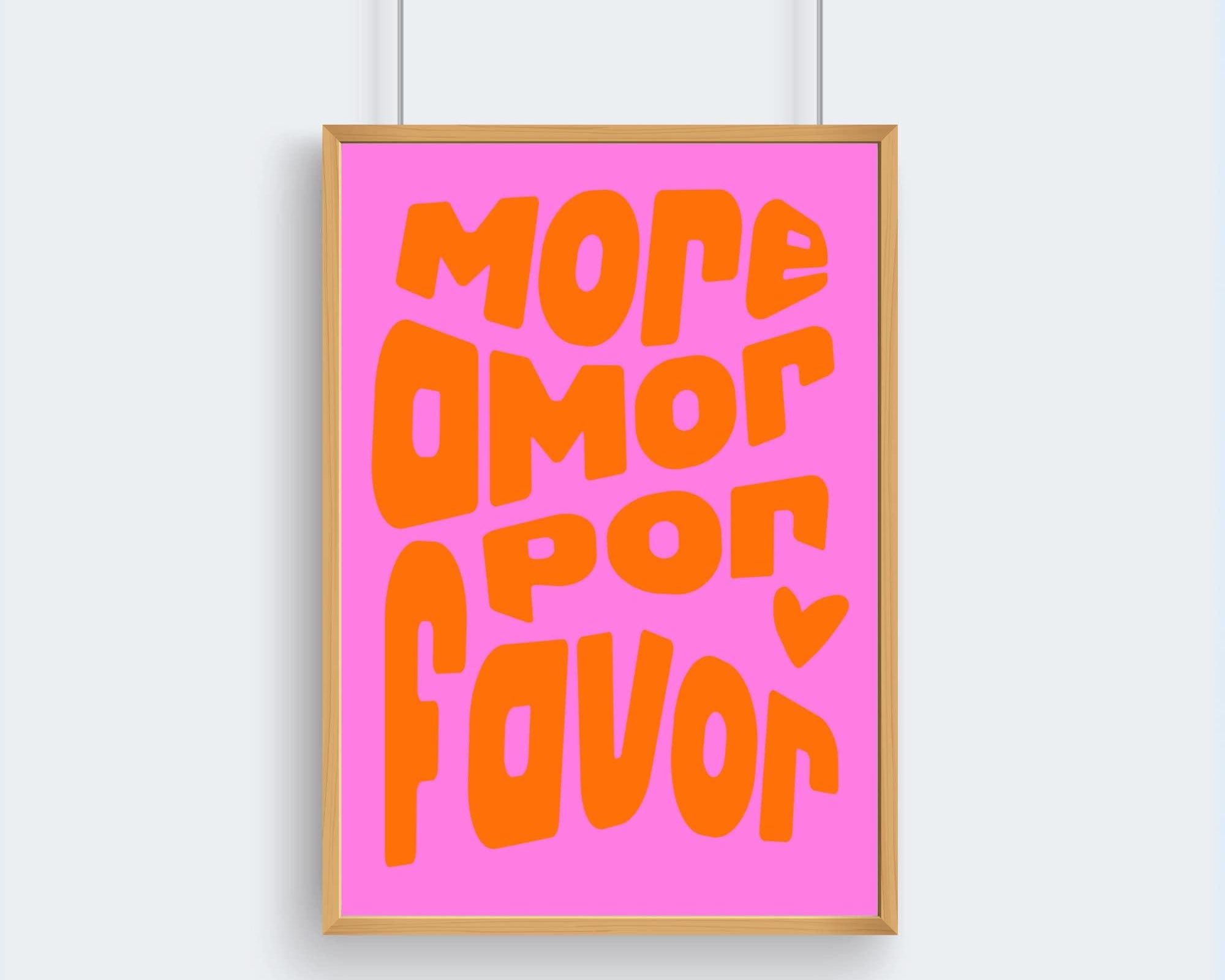 Typografie-Poster in Pink Orange | More amor por favor | digitaler download - Roo's Gift Shop