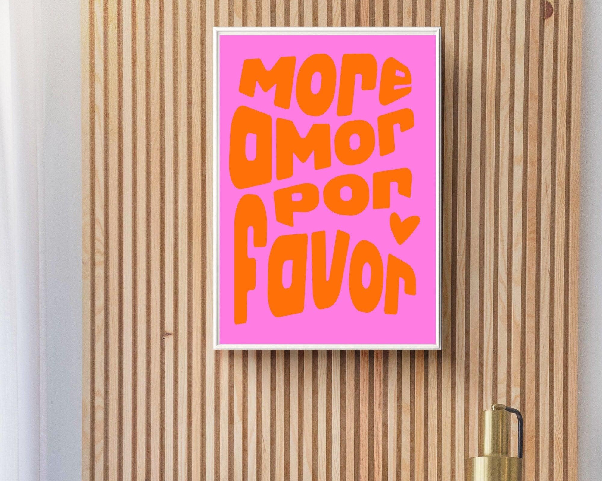 Typografie-Poster in Pink Orange | More amor por favor | digitaler download - Roo's Gift Shop