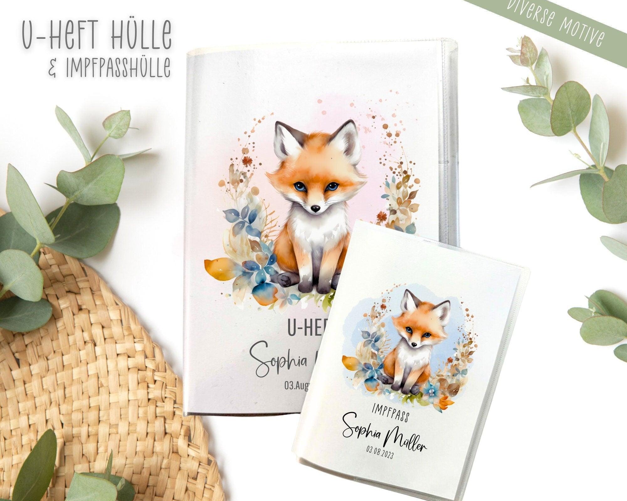 U-Heft und Impfpass Hülle | personalisiert mit Namen | Tiermotive - Roo's Gift Shop