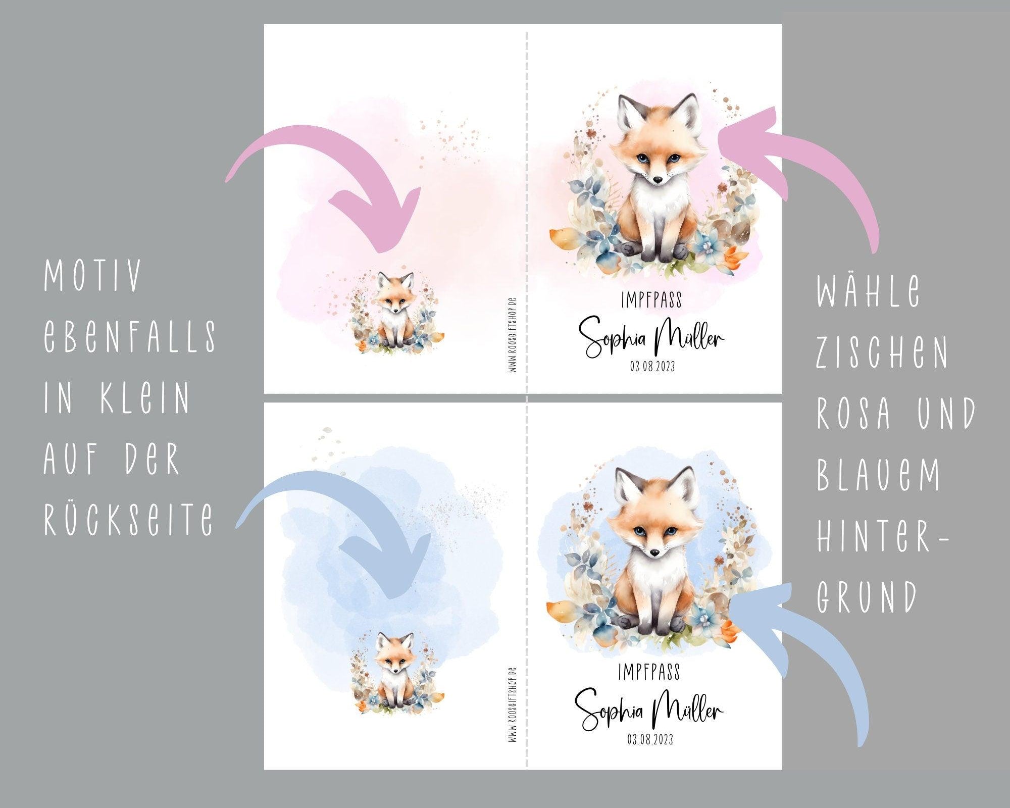 U-Heft und Impfpass Hülle | personalisiert mit Namen | Tiermotive - Roo's Gift Shop