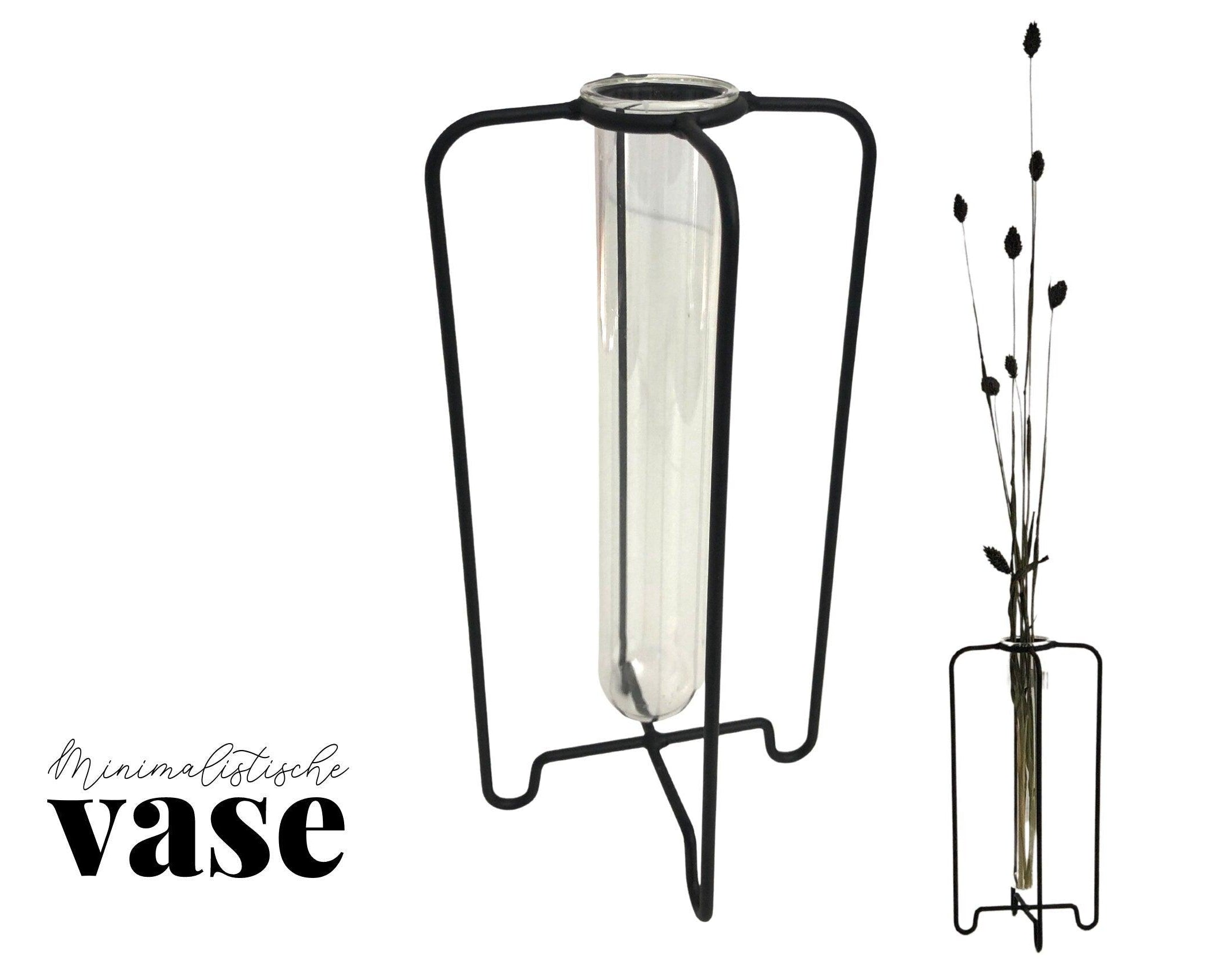 Vase | Reagenzglas | Metall Gestell | schwarz - Roo's Gift Shop