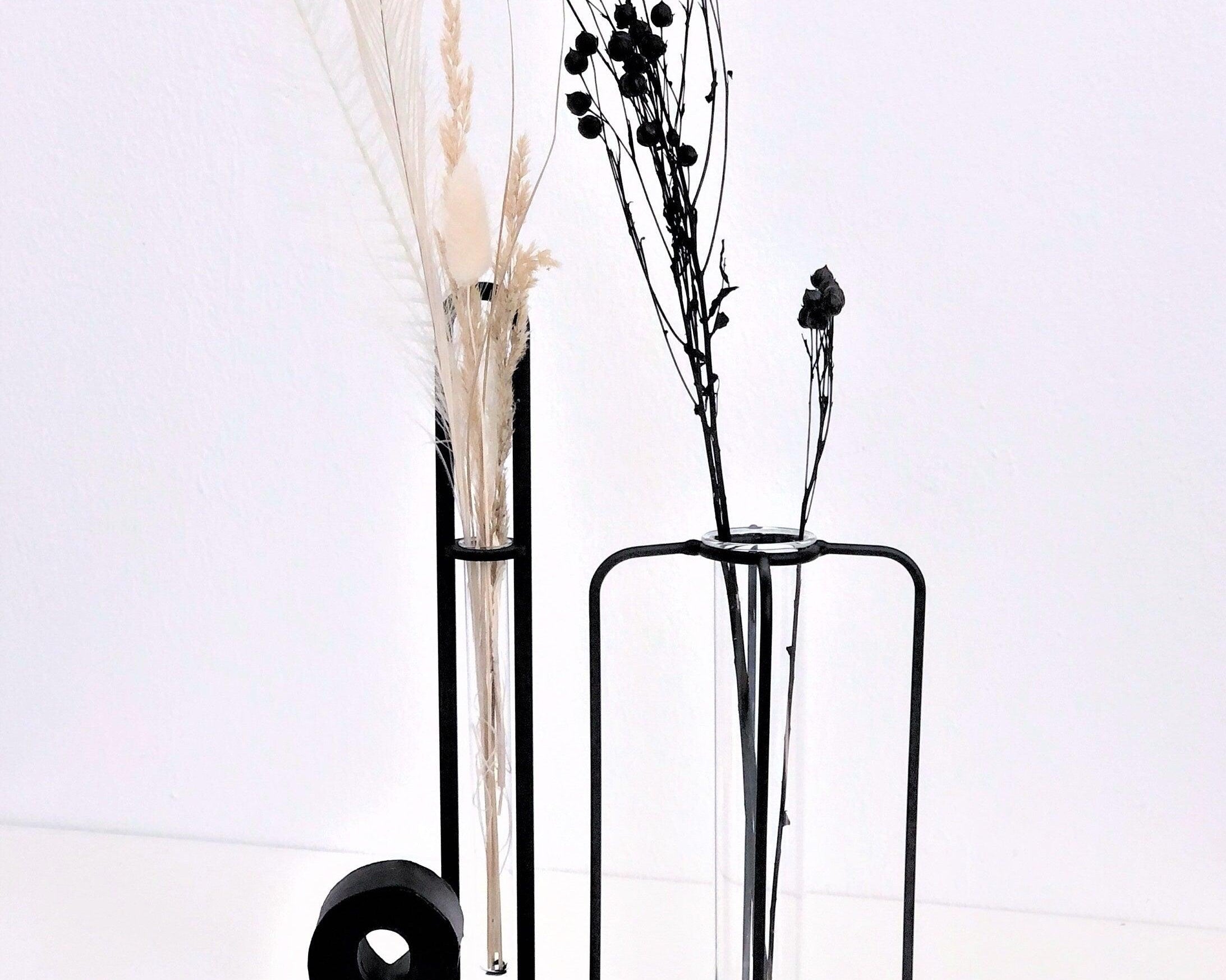 Vase | Reagenzglas | Metall Gestell | schwarz - Roo's Gift Shop