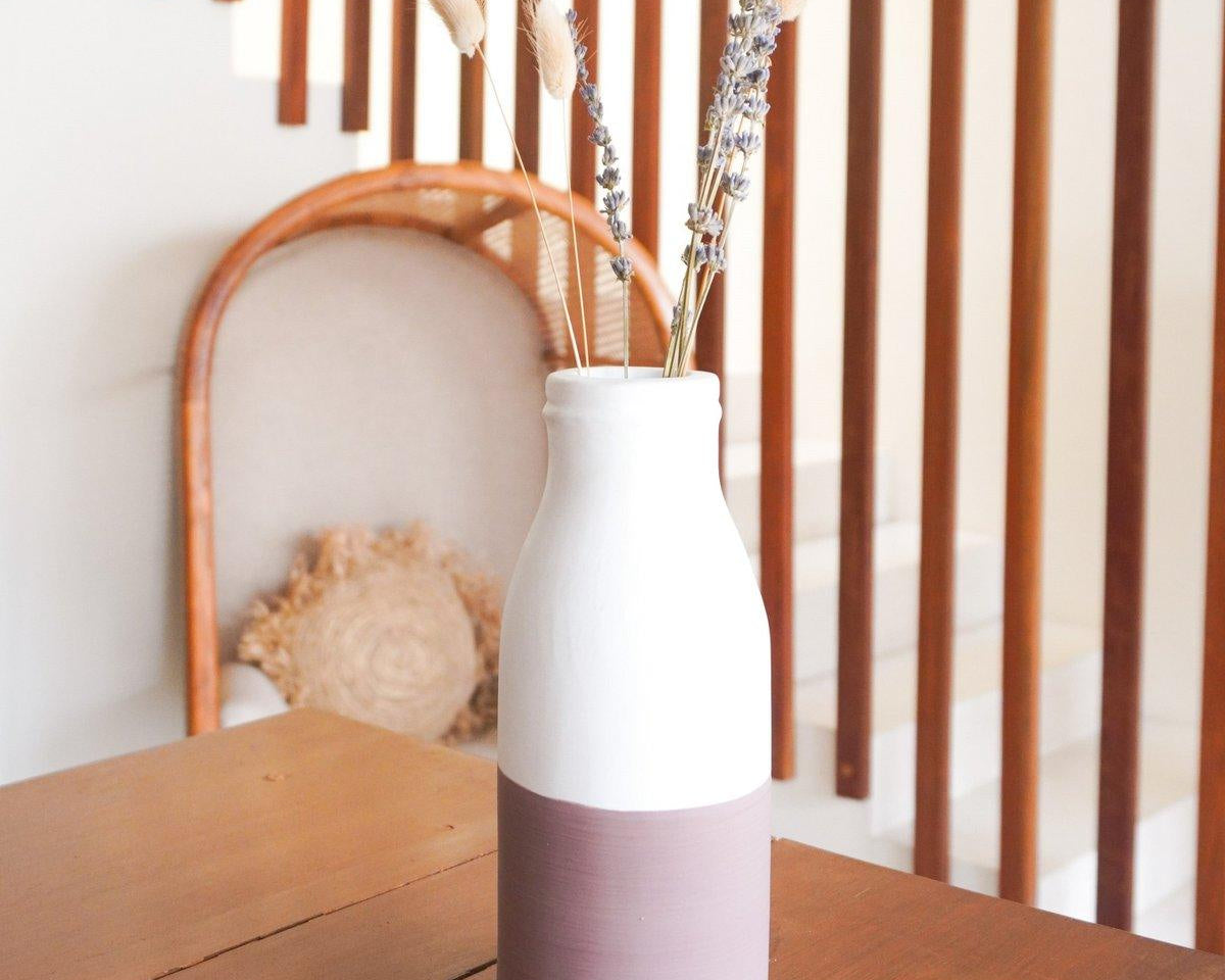 Vase Weiß Braun | Trocken- oder Frischblumen | Ton | SITU - Roo's Gift Shop