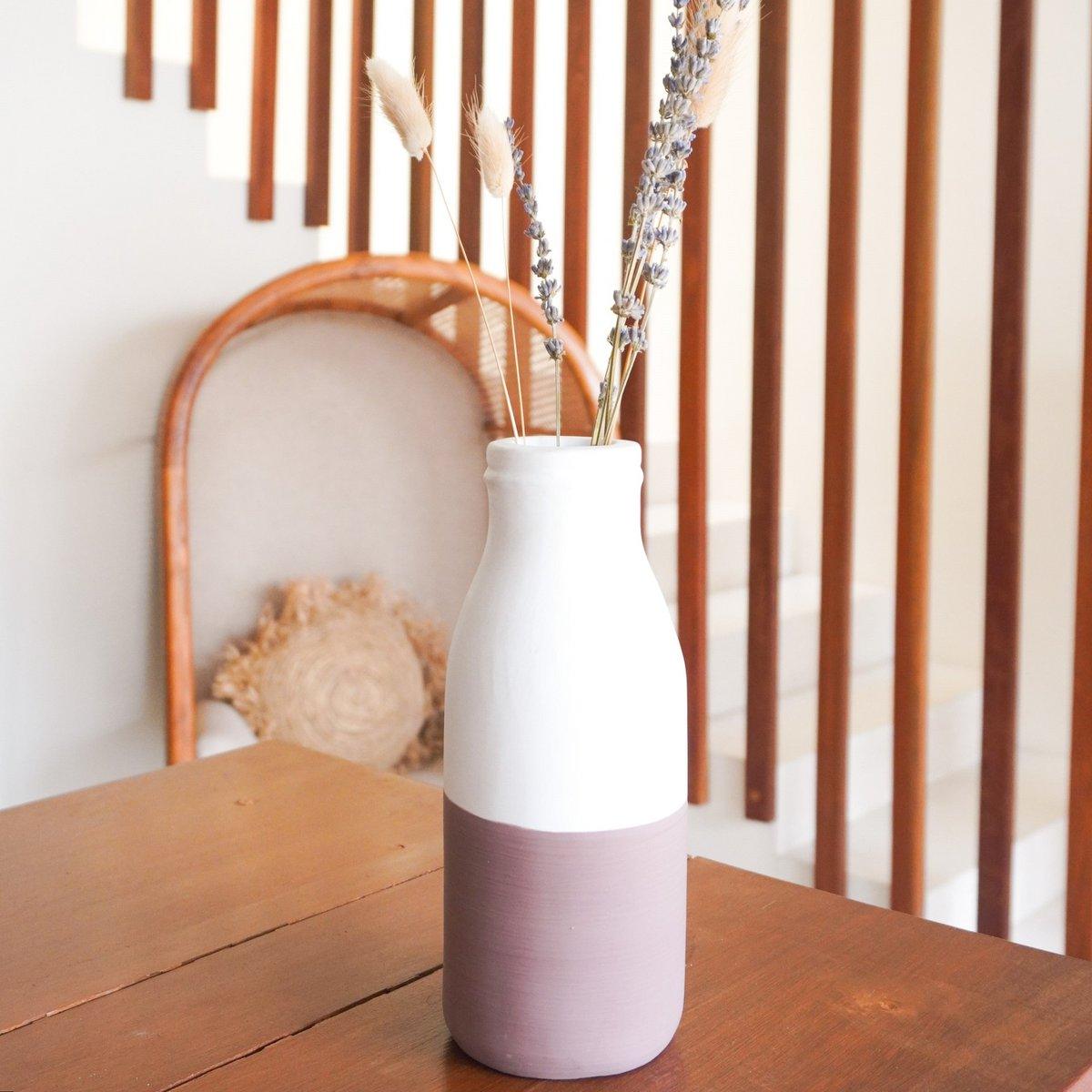 Vase Weiß Braun | Trocken- oder Frischblumen | Ton | SITU - Roo's Gift Shop