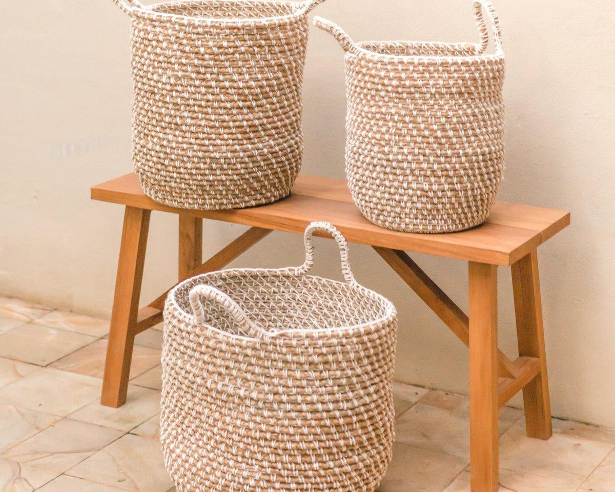 Wäschekorb Aufbewahrungskorb GUNUNG | Bananenfaser | Makramee-Muster - Roo's Gift Shop