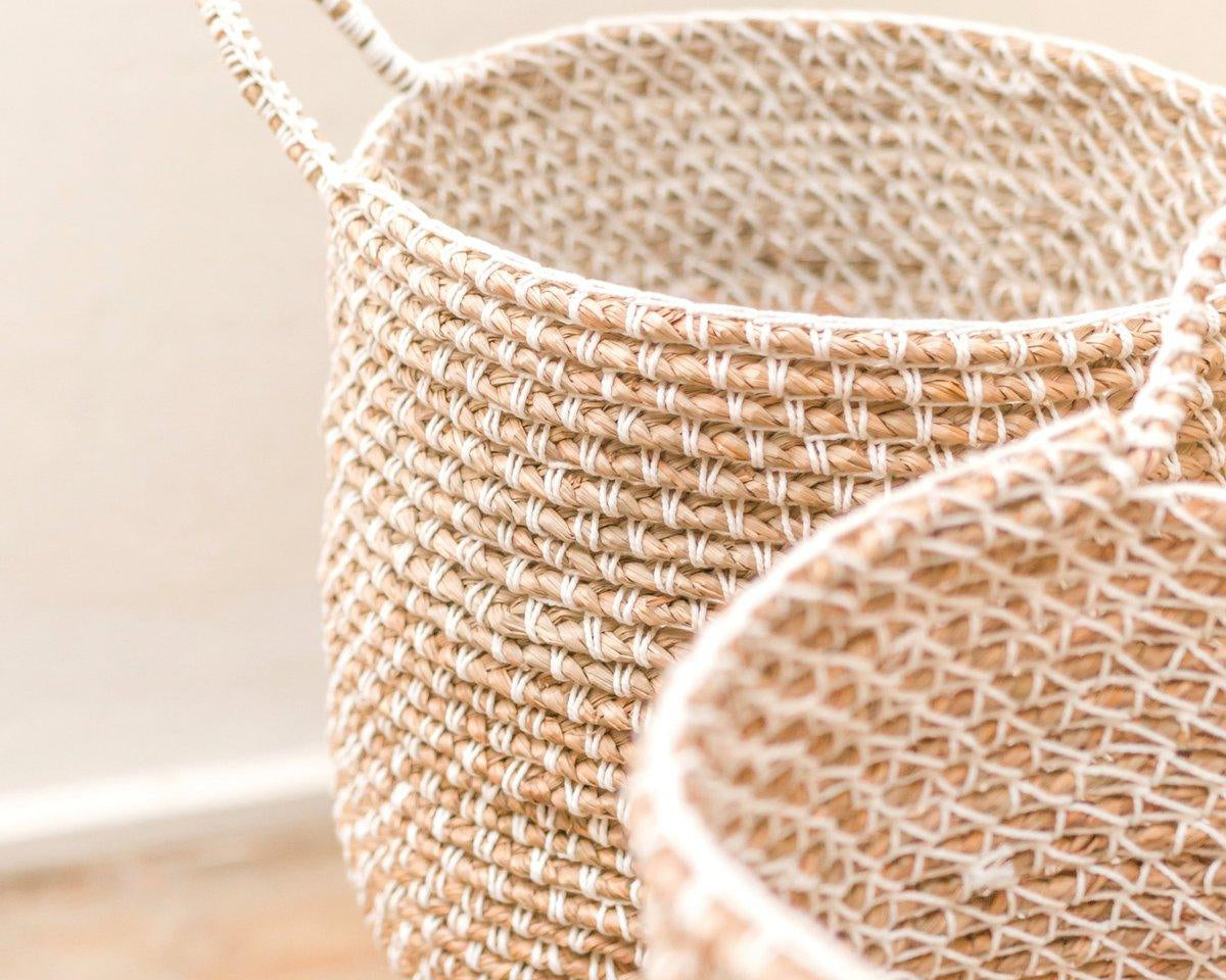 Wäschekorb Aufbewahrungskorb GUNUNG | Bananenfaser | Makramee-Muster - Roo's Gift Shop