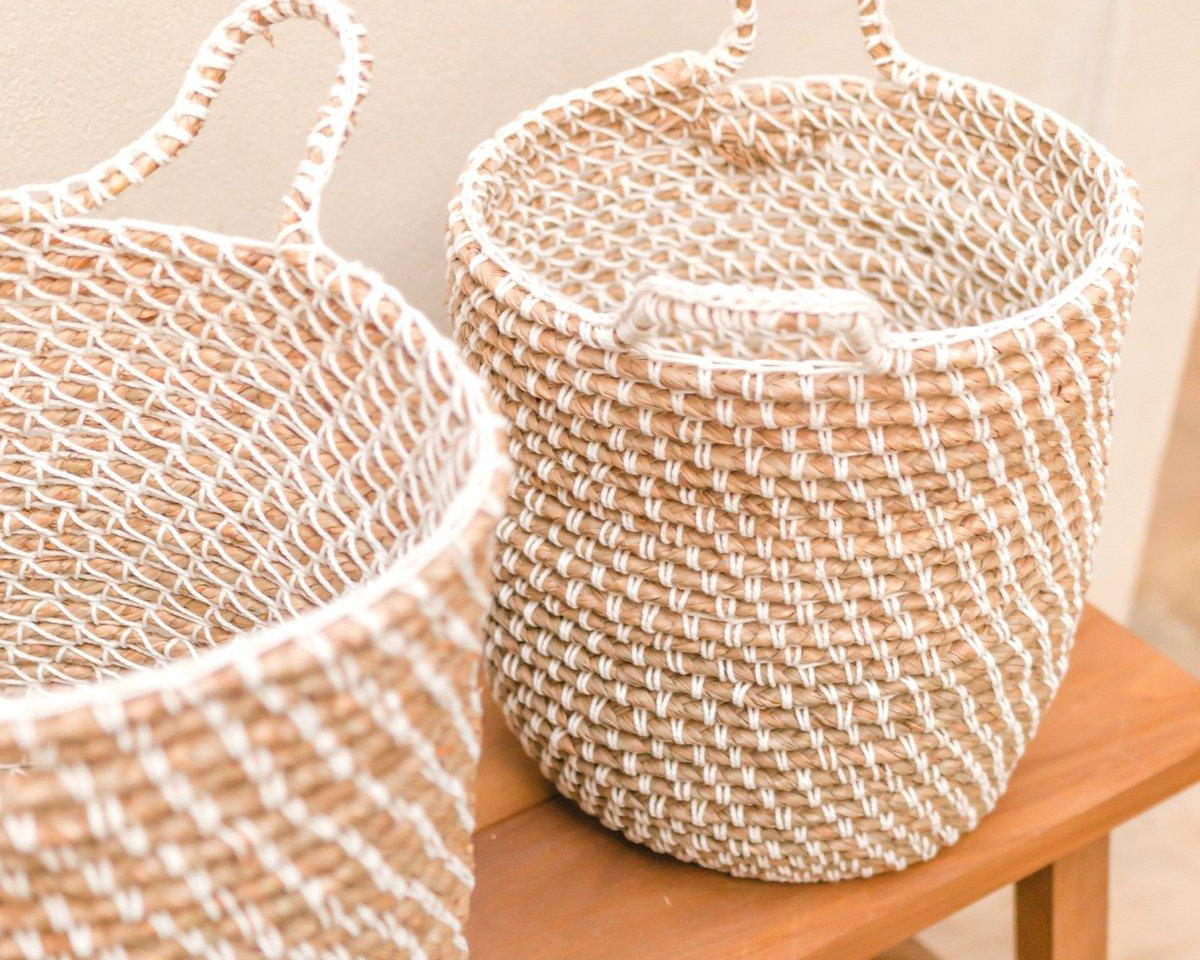 Wäschekorb Aufbewahrungskorb GUNUNG | Bananenfaser | Makramee-Muster - Roo's Gift Shop
