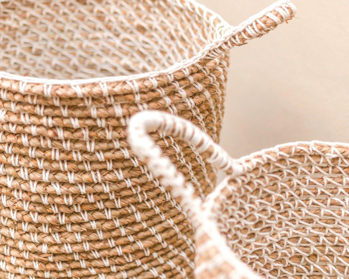 Wäschekorb Aufbewahrungskorb GUNUNG | Bananenfaser | Makramee-Muster - Roo's Gift Shop