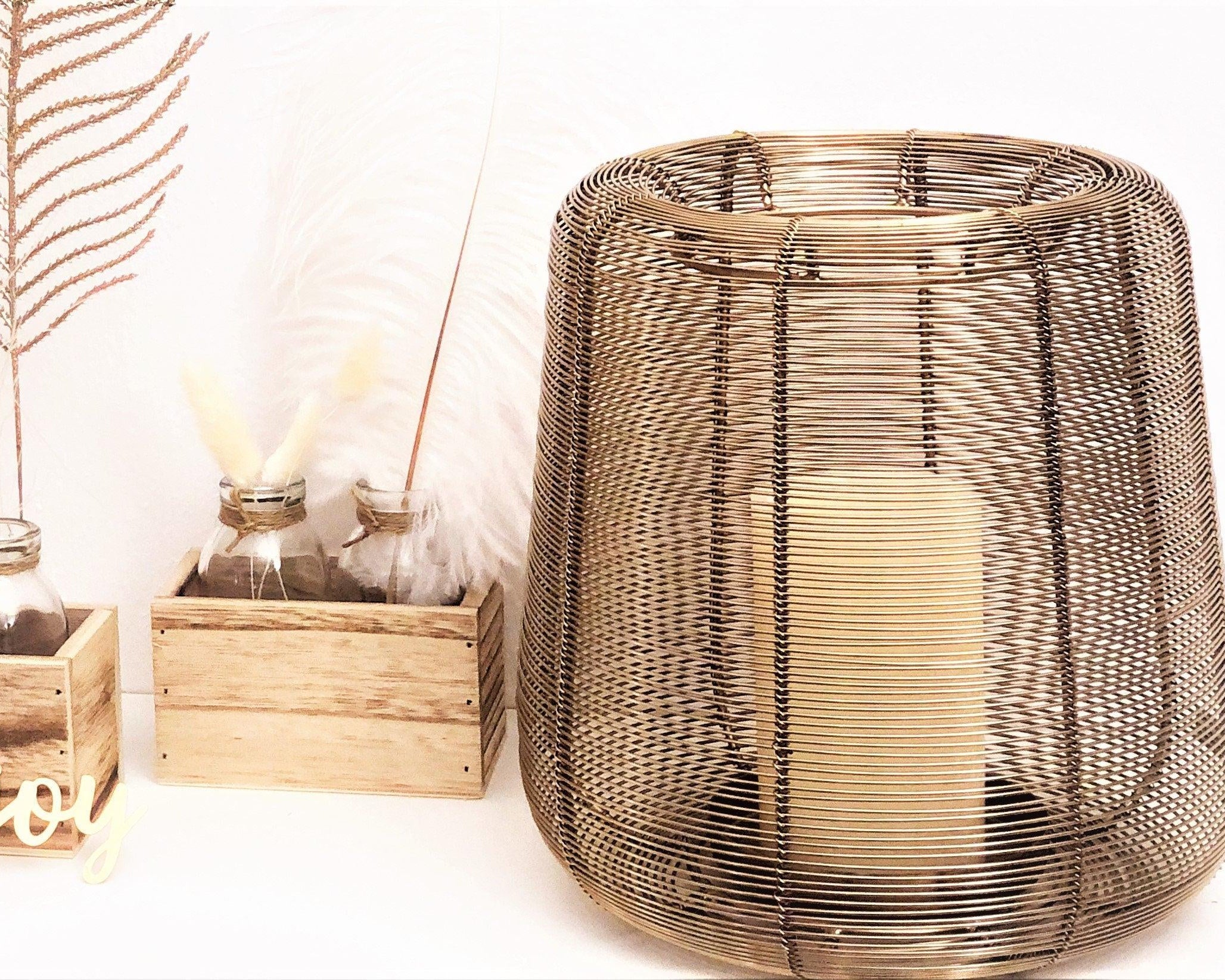 Windlicht | Draht | Metall | gold - Roo's Gift Shop