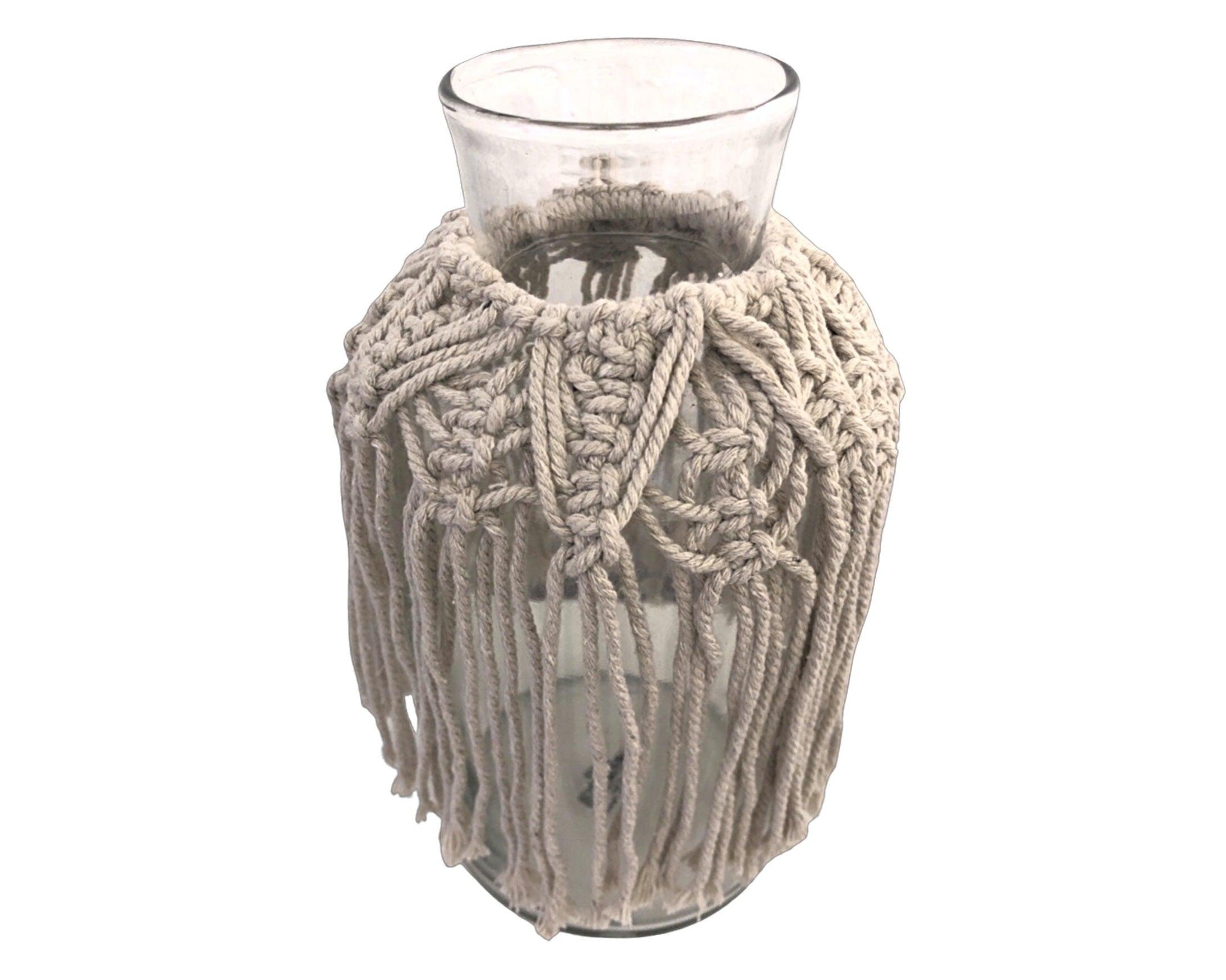 Windlicht | Makramee | Glas | natur - Roo's Gift Shop