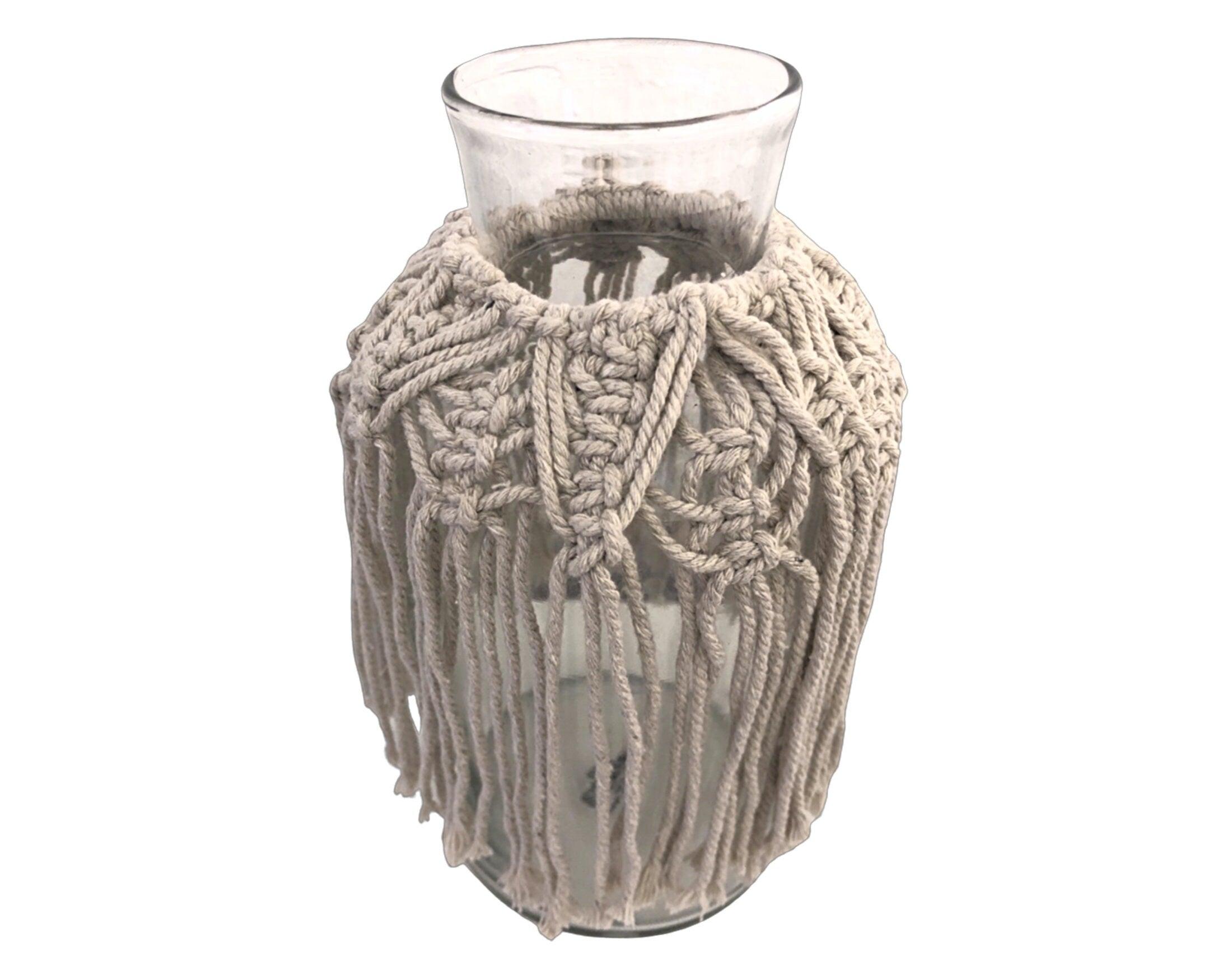Windlicht | Makramee | Glas | natur - Roo's Gift Shop