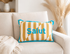 Kissen Salut 50x30 cm | gestreiftes Dekokissen mit Stickerei | Boho Kissen bunt | Zierkissen Baumwolle | Geschenkidee (Kopie) Roo's Gift Shop