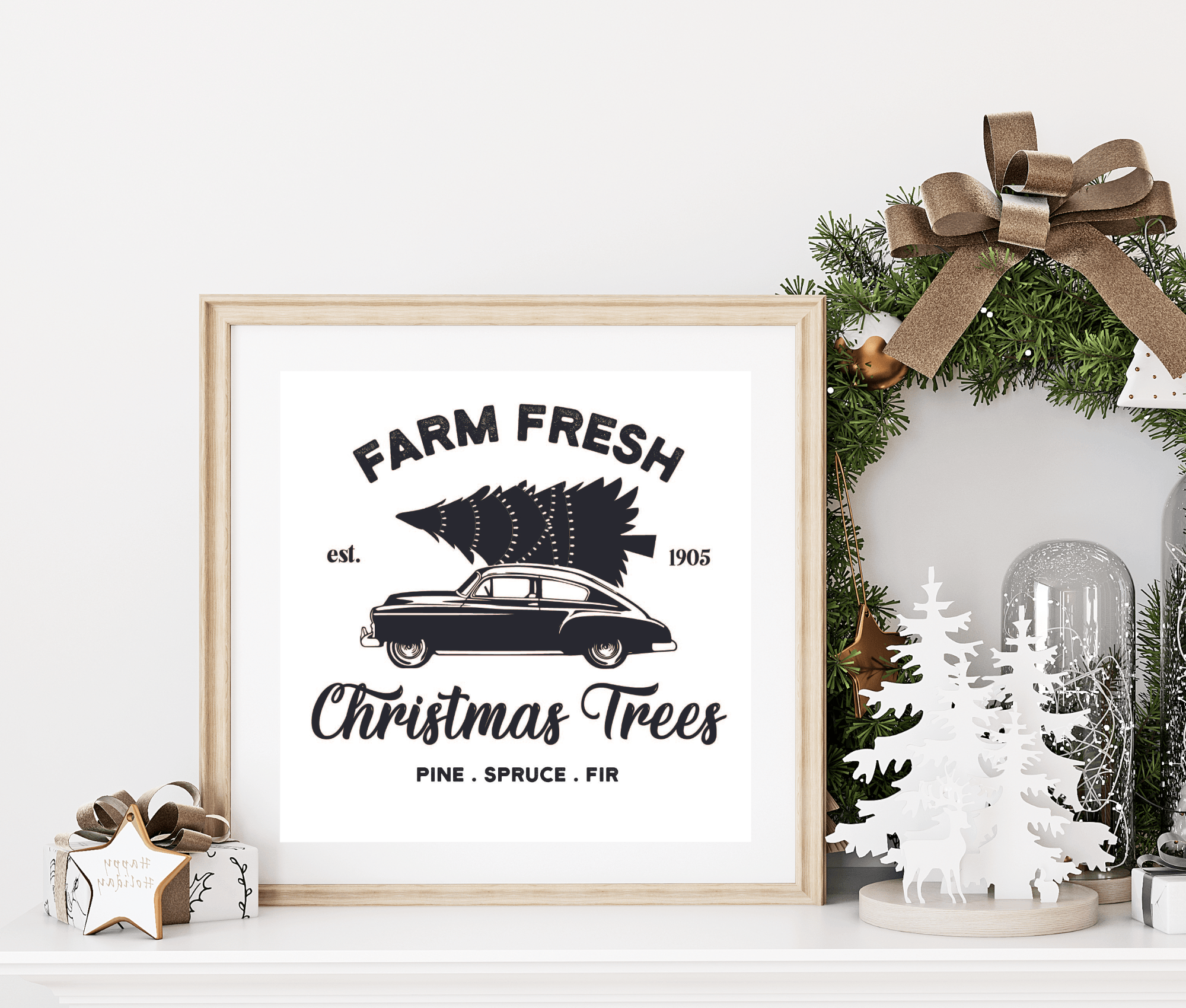 Poster Weihnachten | Farm House Stil | schwarz weiß - Roo's Gift Shop