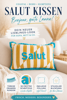 Kissen Salut 50x30 cm | gestreiftes Dekokissen mit Frottier Buchstaben | Boho Kissen | Zierkissen Coastal Chic inkl. Füllung Roo's Gift Shop