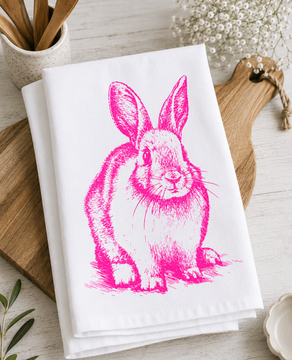 Geschirrtuch | Hase | neon pink Osterhase Roo's Gift Shop