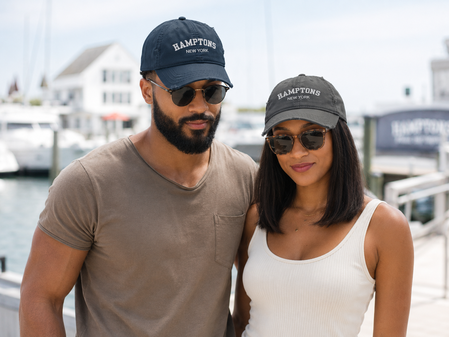 Basecap bestickt im used Look | Hamptons New York | unisex | in blau oder grau Roo's Gift Shop