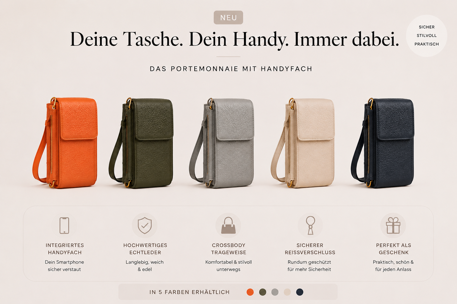 Handyportemonnaie | Geldbörse | Geldtasche | Echt Leder | Handy Tasche | diverse Farben Roo's Gift Shop