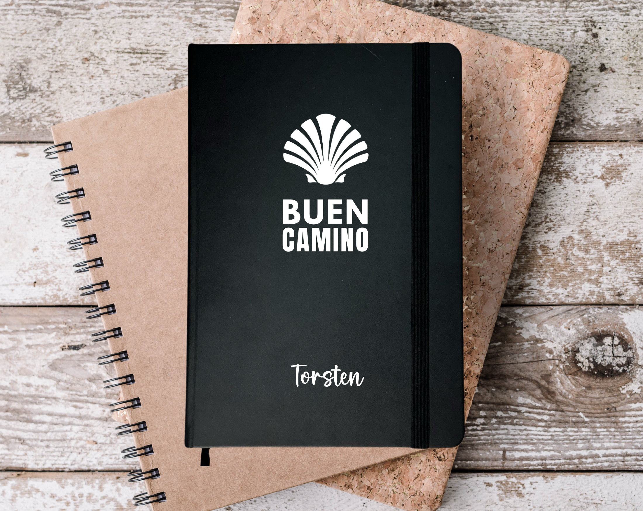 Notizbuch mit Personalisierung | Jakobsweg Buen Camino | schwarzes A5 Notizbuch mit Namen Roo's Gift Shop
