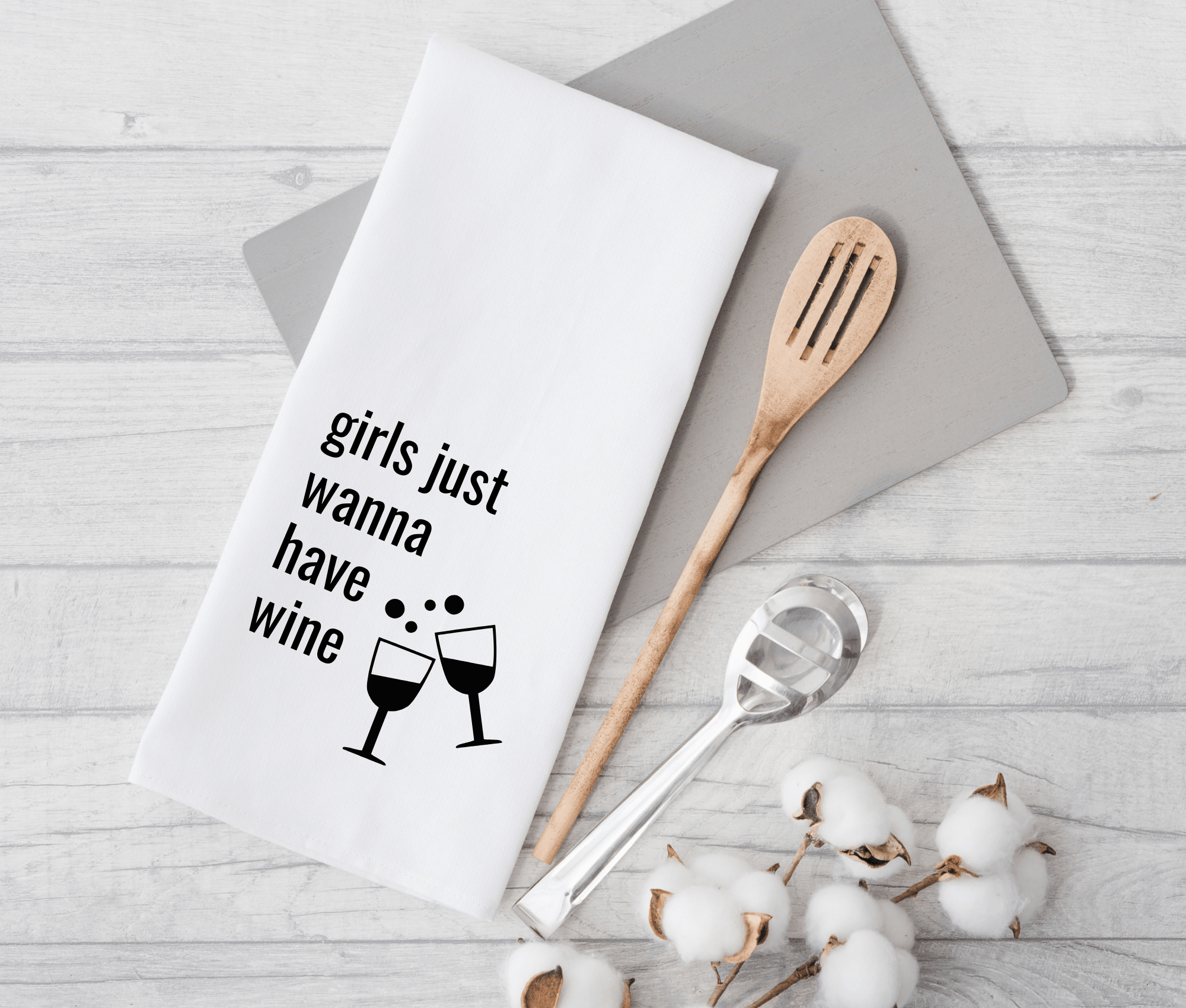 Geschirrtuch | Girls just wanna have wine | lustiger Spruch - Roo's Gift Shop