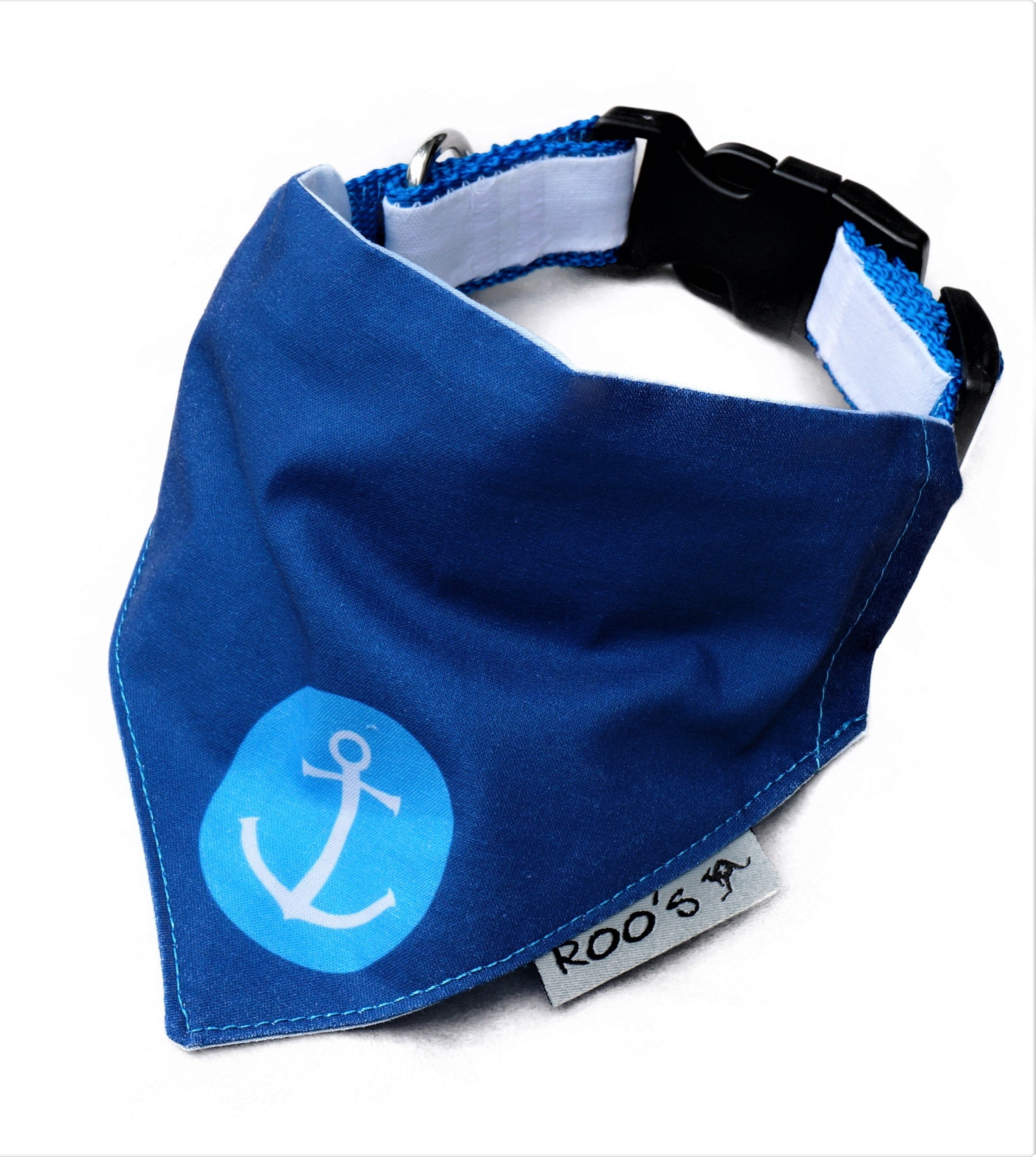 Maritimes Hundehalstuch mit Anker | dunkelblau mit türkis | Hunde Bandana aus Baumwolle | wird am Halsband befestigt