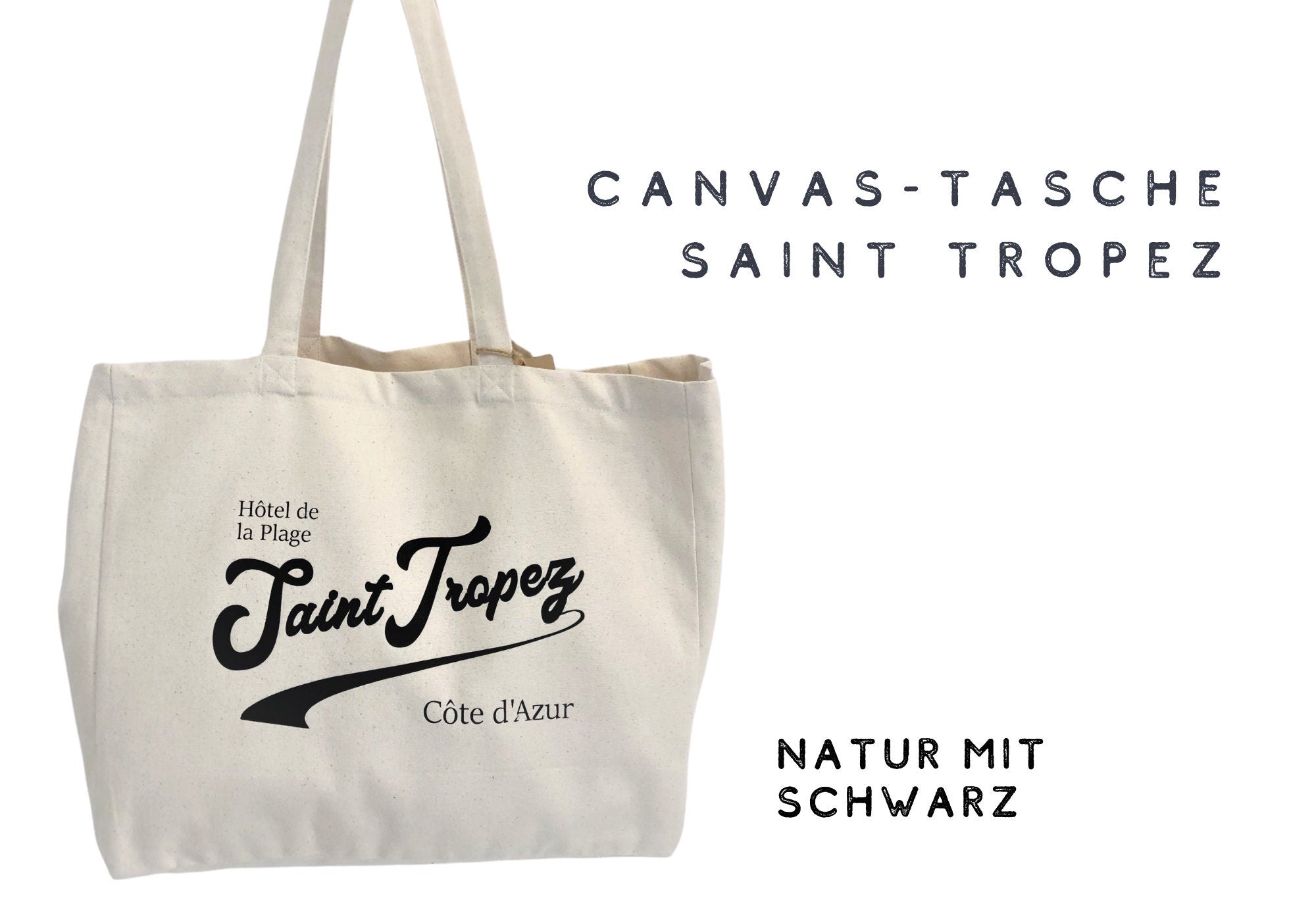 Große Canvas Tasche Saint Tropez | Einkaufstasche | Stofftasche in beige | Jutebeutel | Beach Bag | Strandtasche | Boho