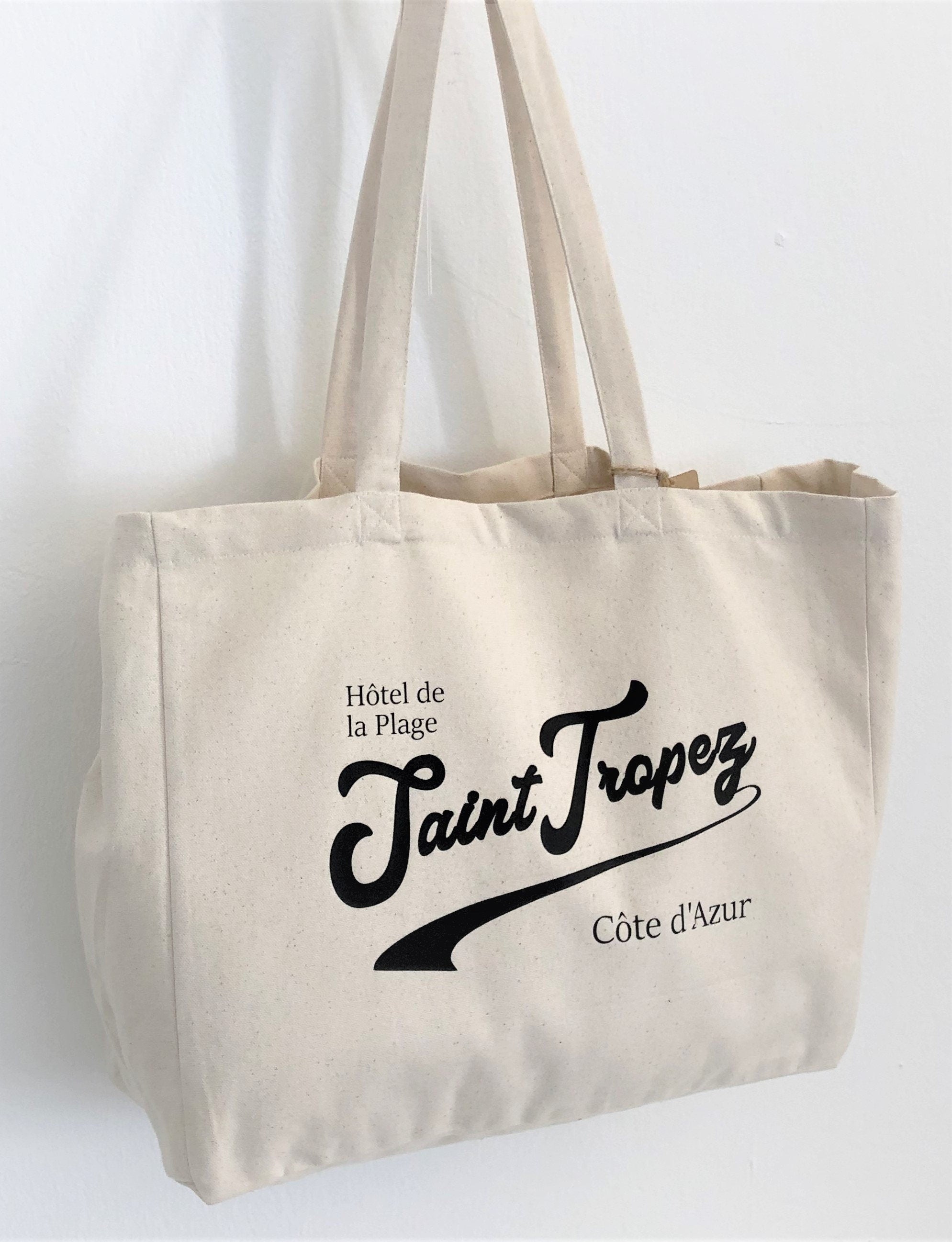 Große Canvas Tasche Saint Tropez | Einkaufstasche | Stofftasche in beige | Jutebeutel | Beach Bag | Strandtasche | Boho