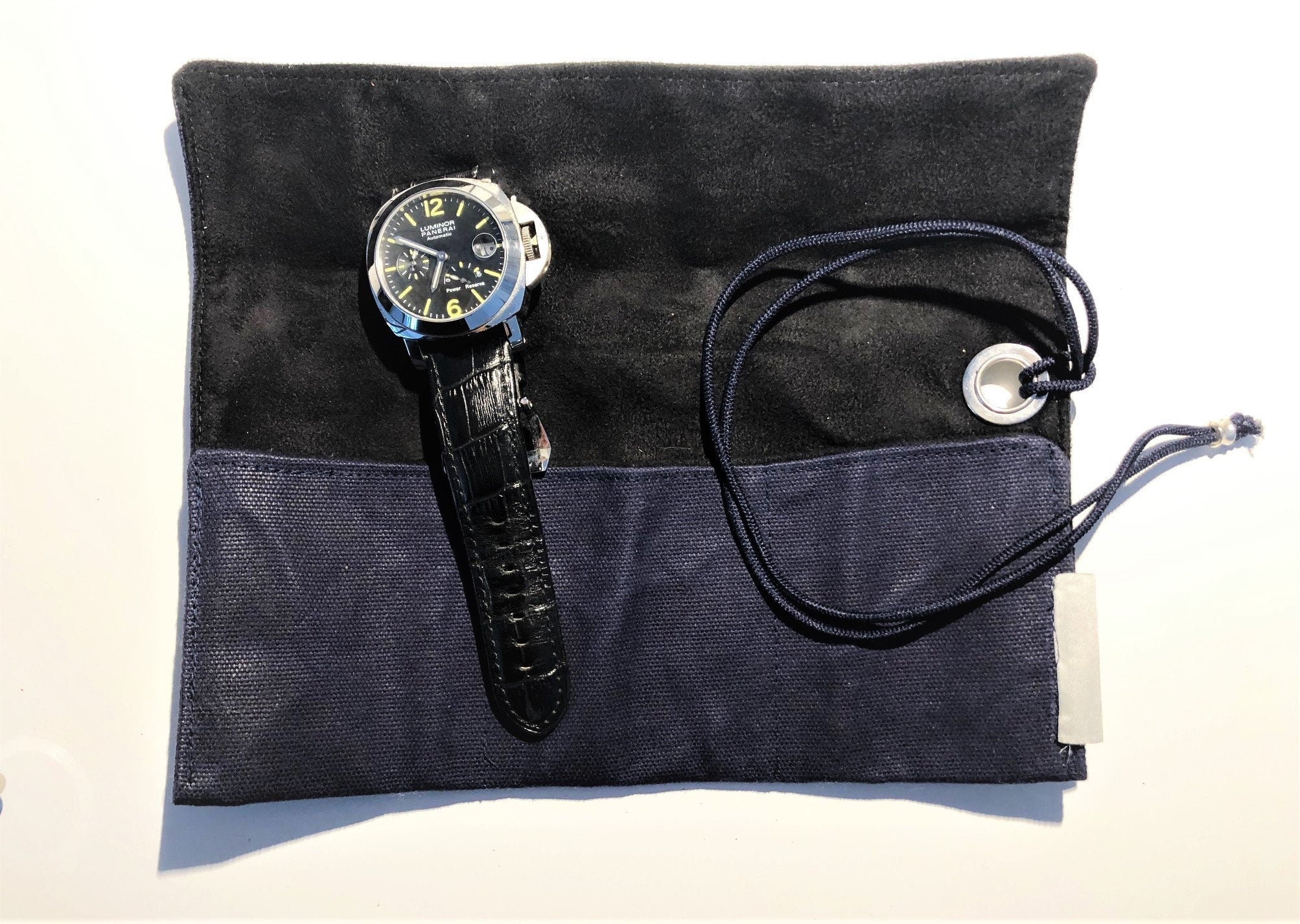 Blaue 3er Watch Roll | Waxed Canvas | Geschenk für Männer | Armbanduhren Rolle 3 Uhren | Reise Uhren Etui | Uhrenrolle Baumwolle gefüttert